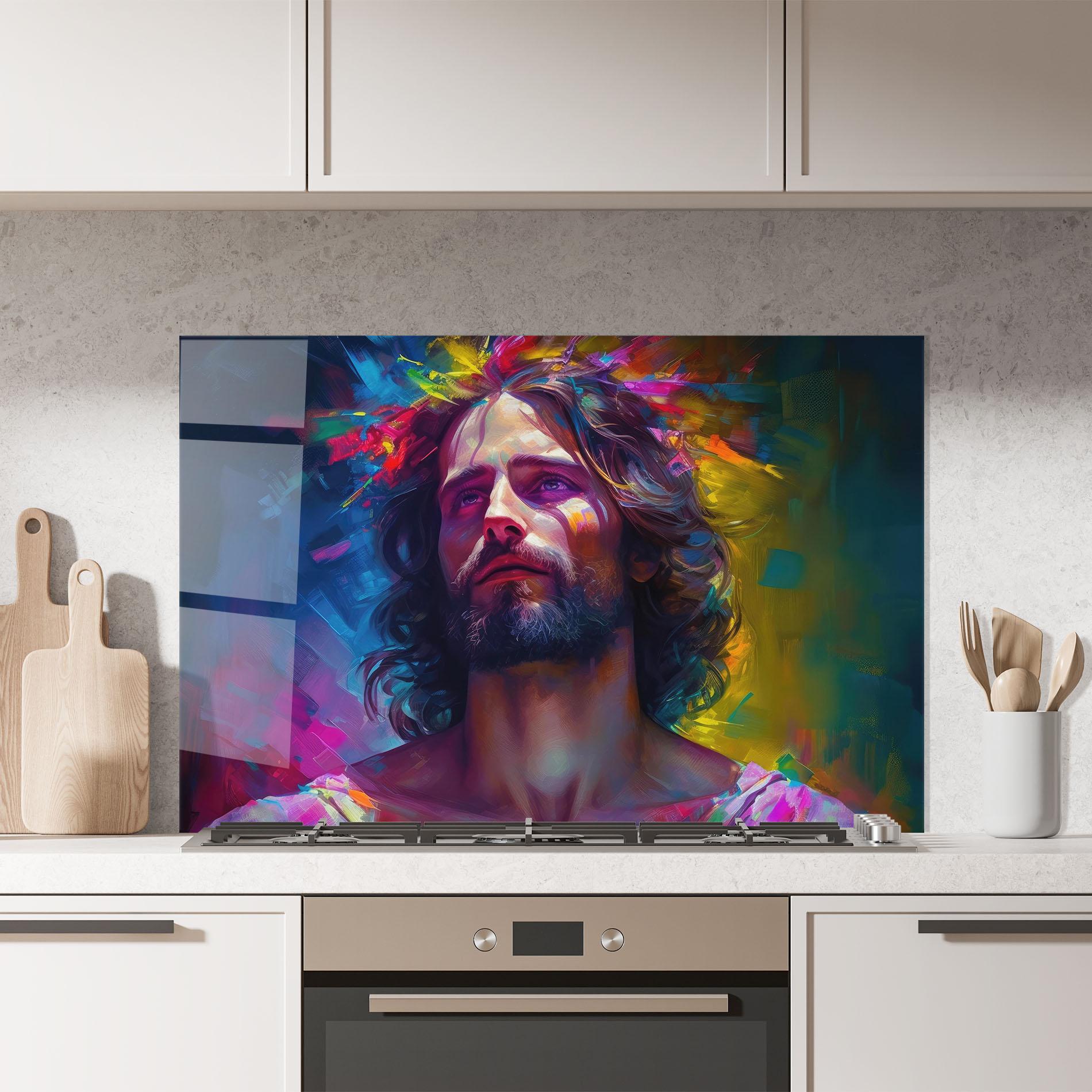 Стъклен панел за кухня Colorful Creative Jesus mockup 7
