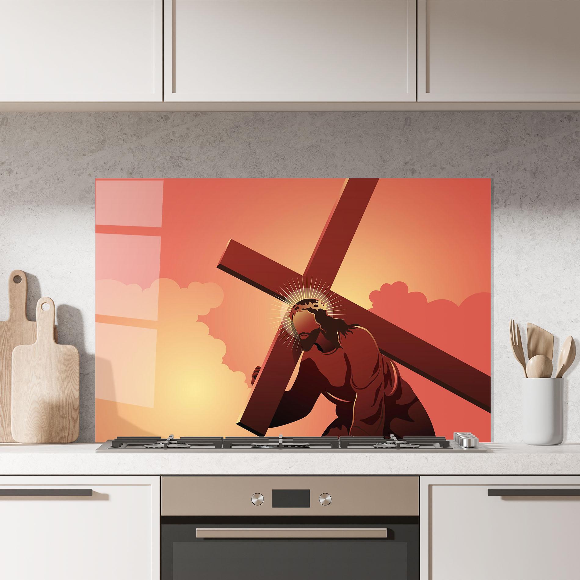 Стъклен панел за кухня Holding The Cross mockup 7