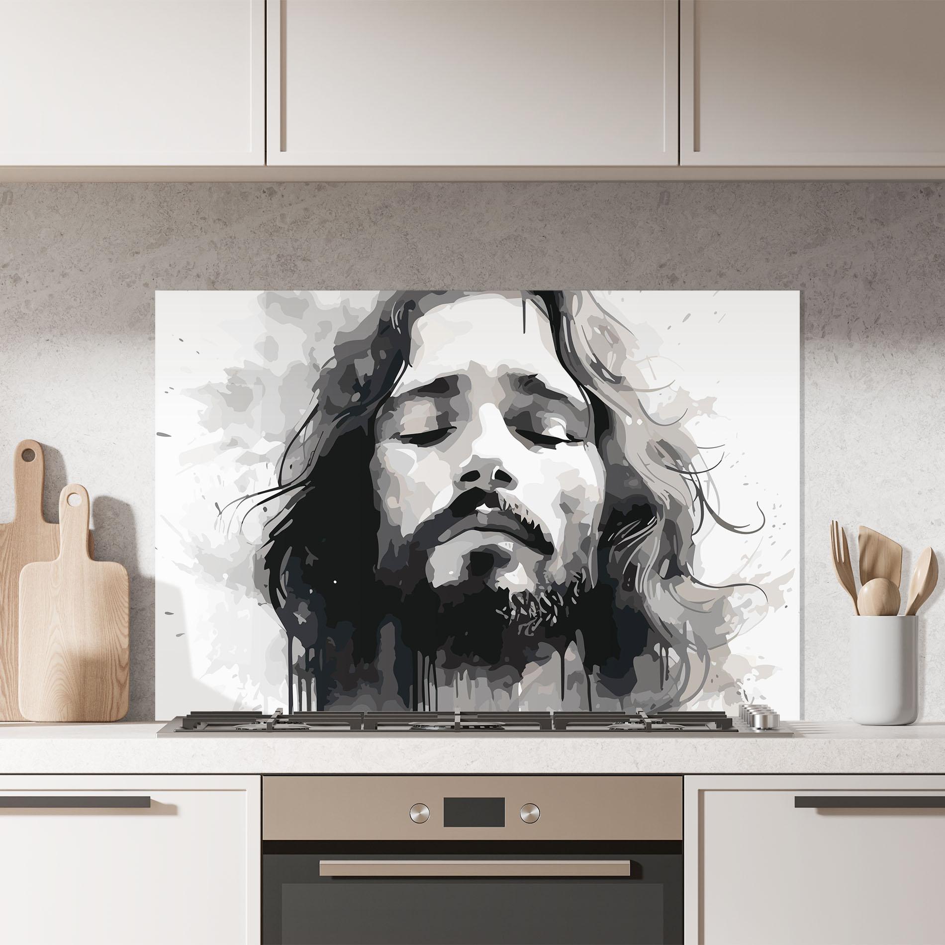 Стъклен панел за кухня Jesus Ink Art mockup 7