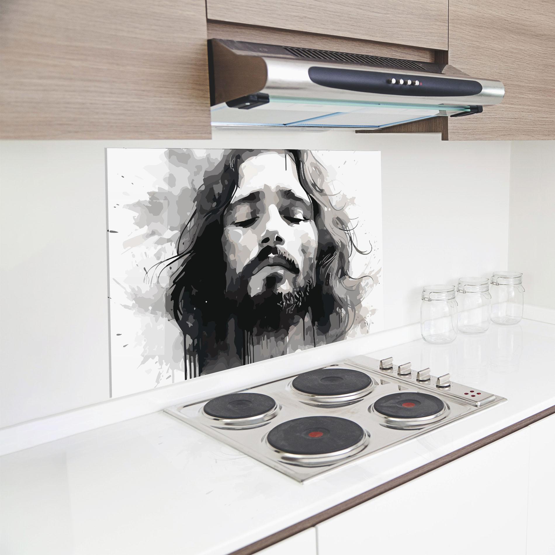 Стъклен панел за кухня Jesus Ink Art mockup 8