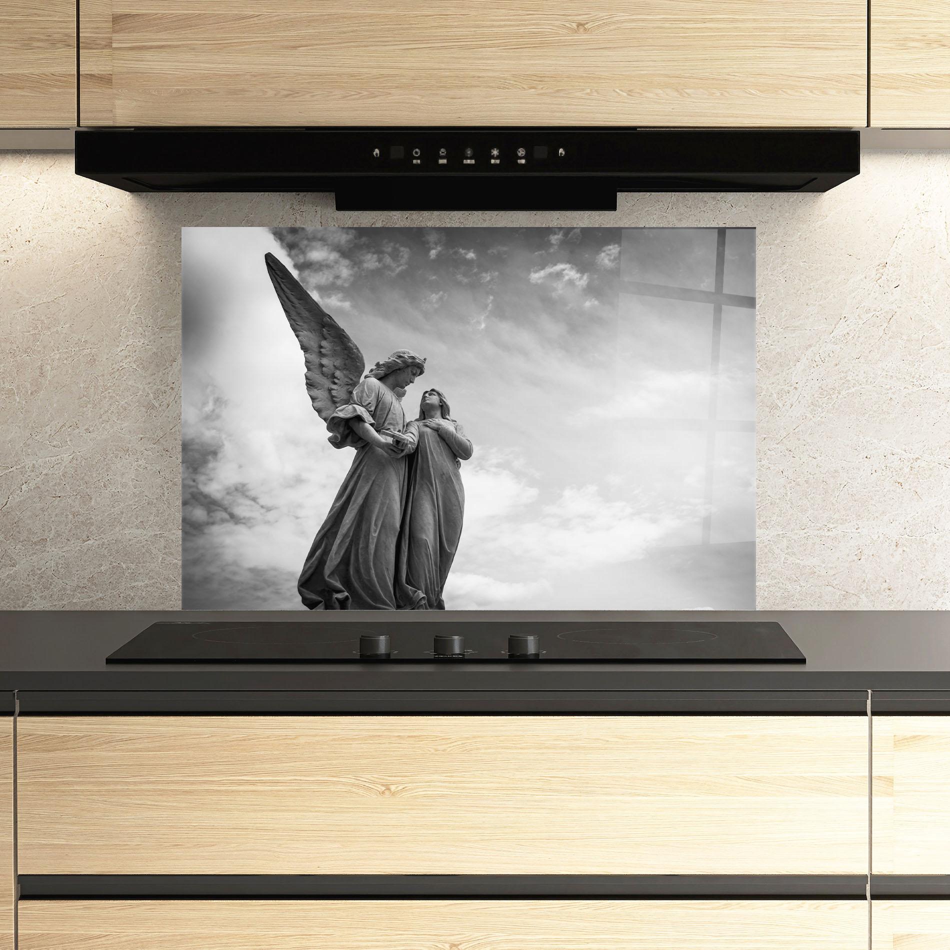 Стъклен панел за кухня Grey Stone Angels mockup 3