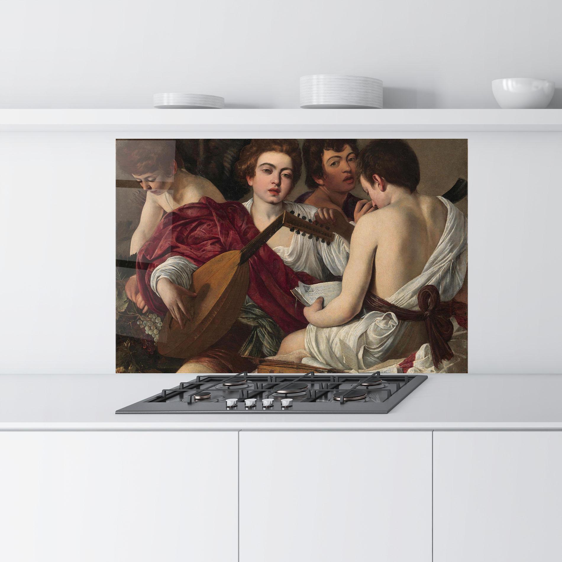 Стъклен панел за кухня Caravaggio Musici mockup 9