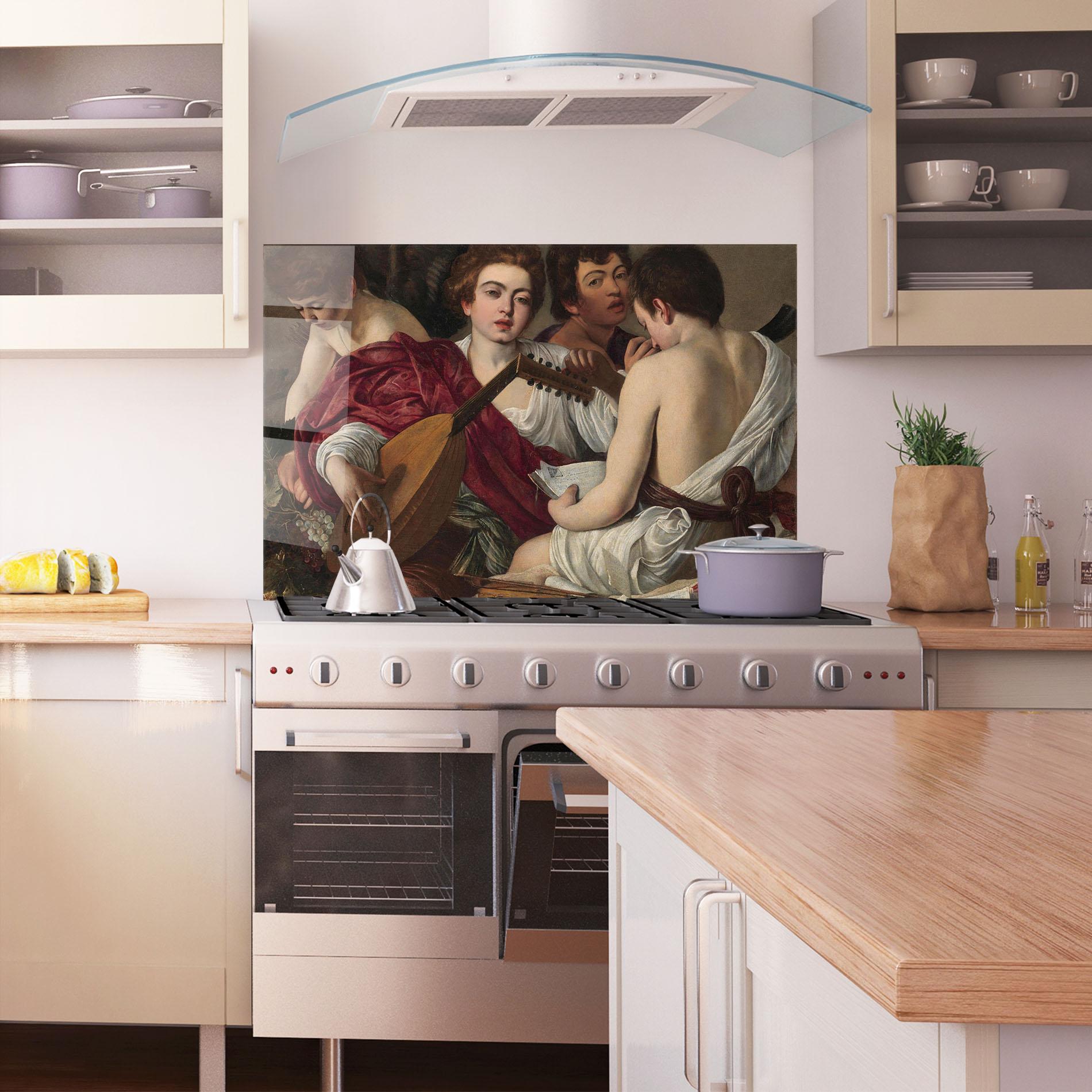 Стъклен панел за кухня Caravaggio Musici mockup 1