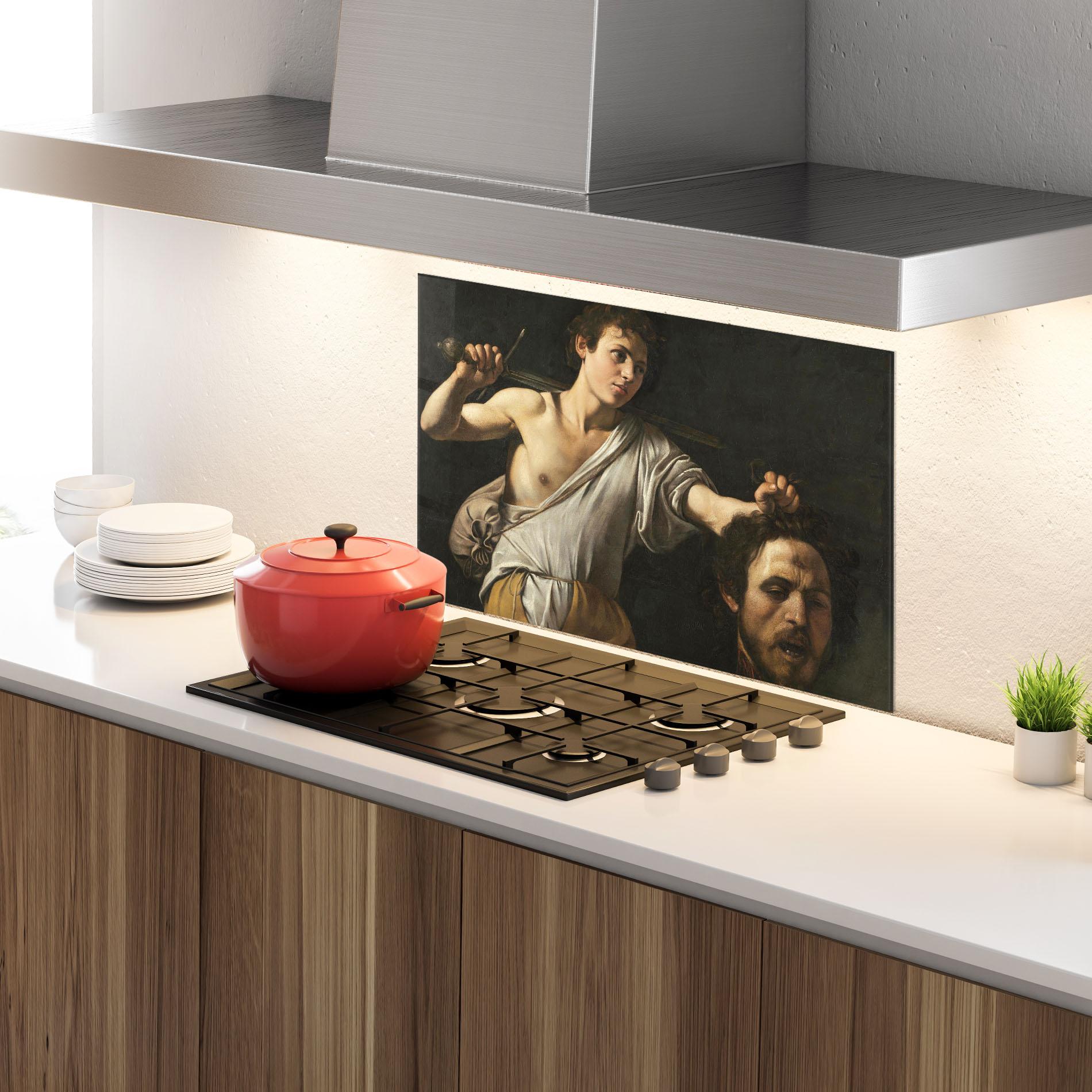 Стъклен панел за кухня The Head Of Goliath mockup 4