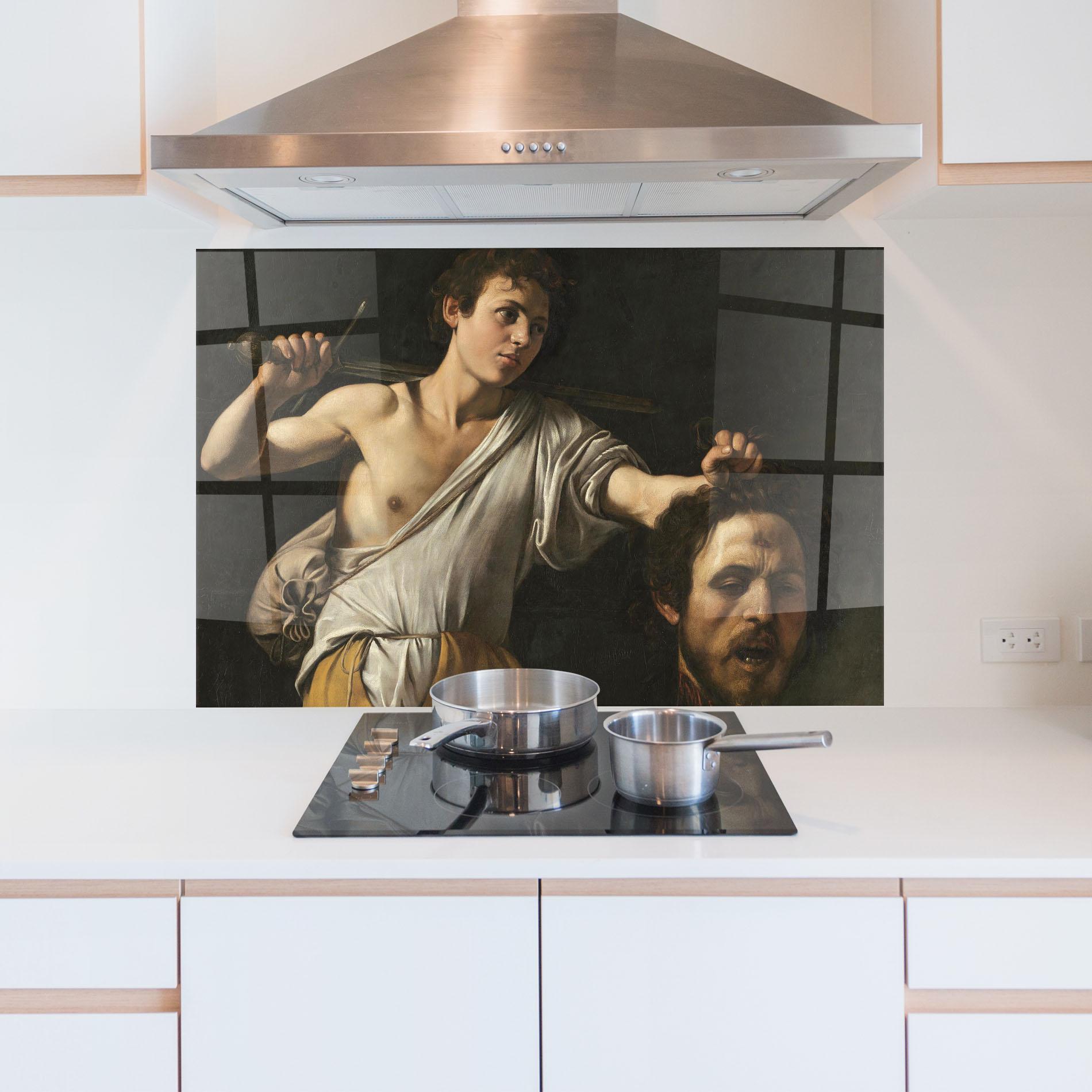 Стъклен панел за кухня The Head Of Goliath mockup 5
