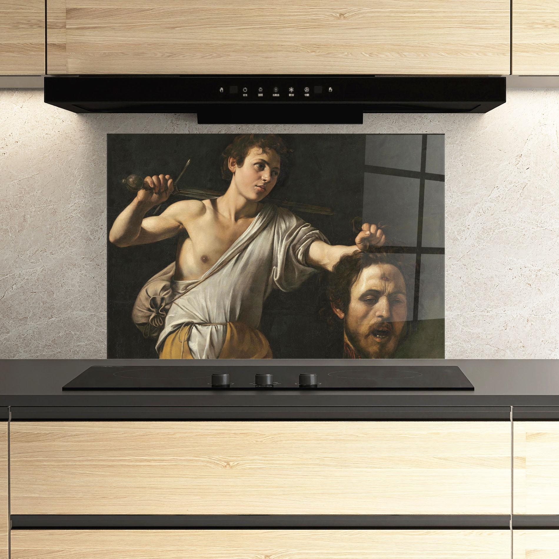 Стъклен панел за кухня The Head Of Goliath mockup 3