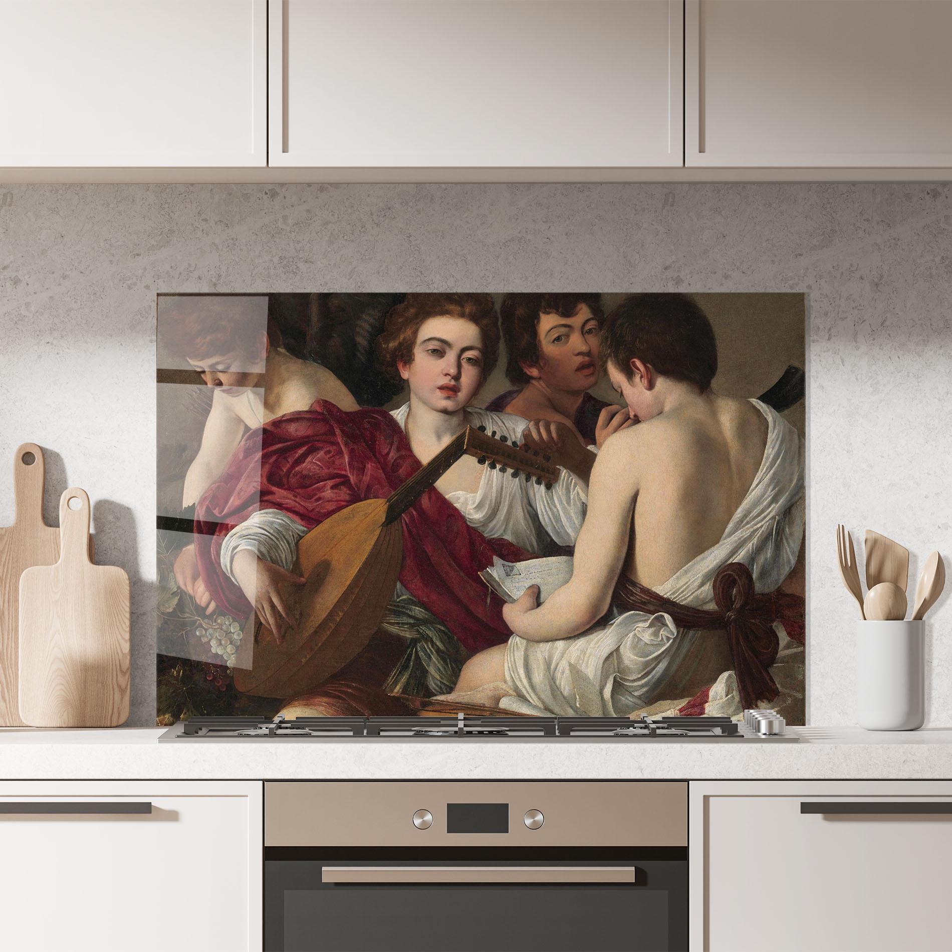 Стъклен панел за кухня Caravaggio Musici mockup 7