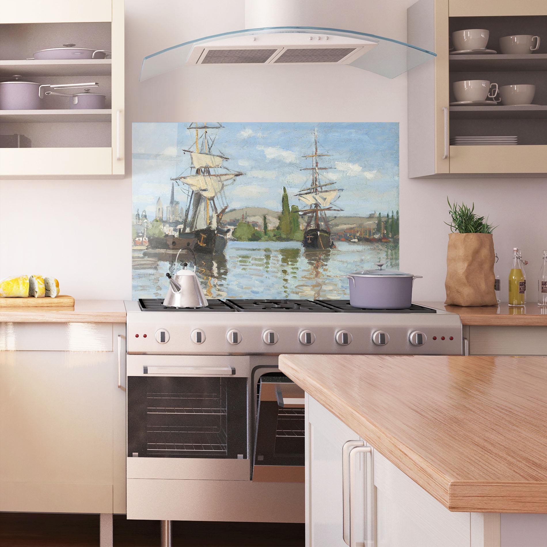 Стъклен панел за кухня Ships At Rouen mockup 1