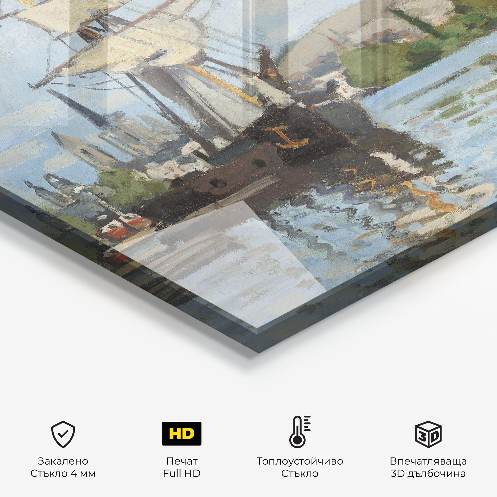 Стъклен панел за кухня Ships At Rouen mockup 2