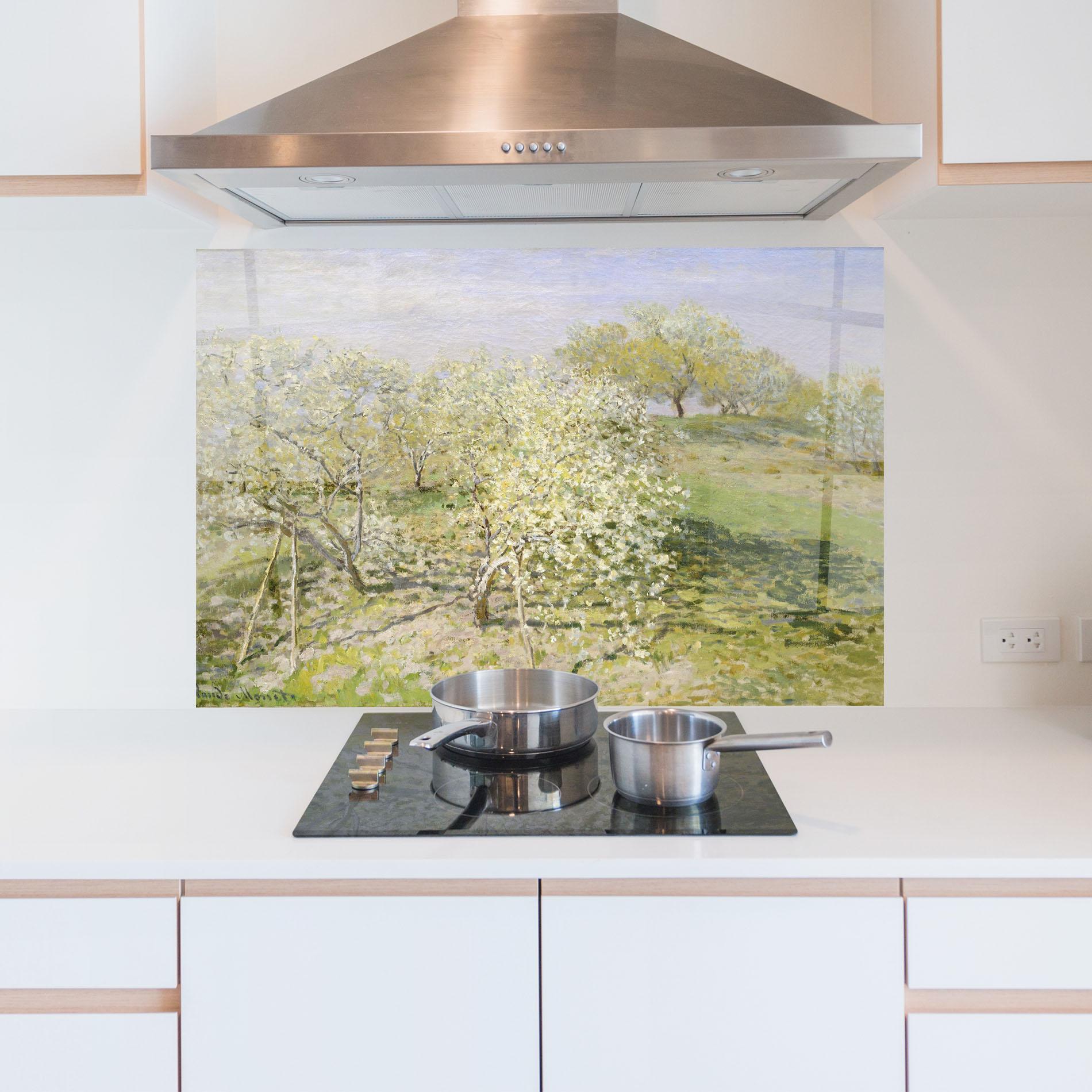 Стъклен панел за кухня Fruit Trees In Bloom mockup 5