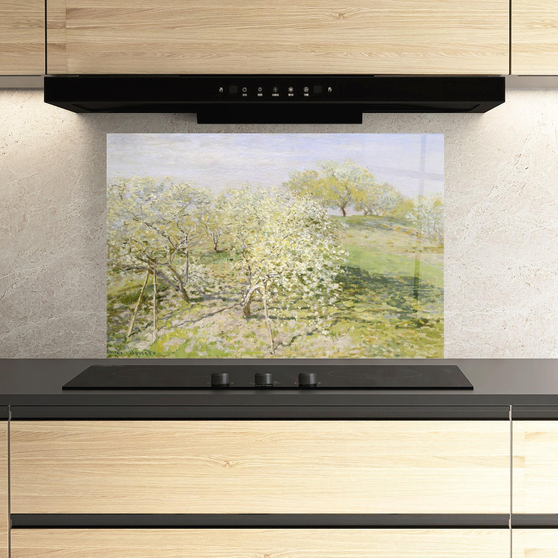 Стъклен панел за кухня Fruit Trees In Bloom mockup 3