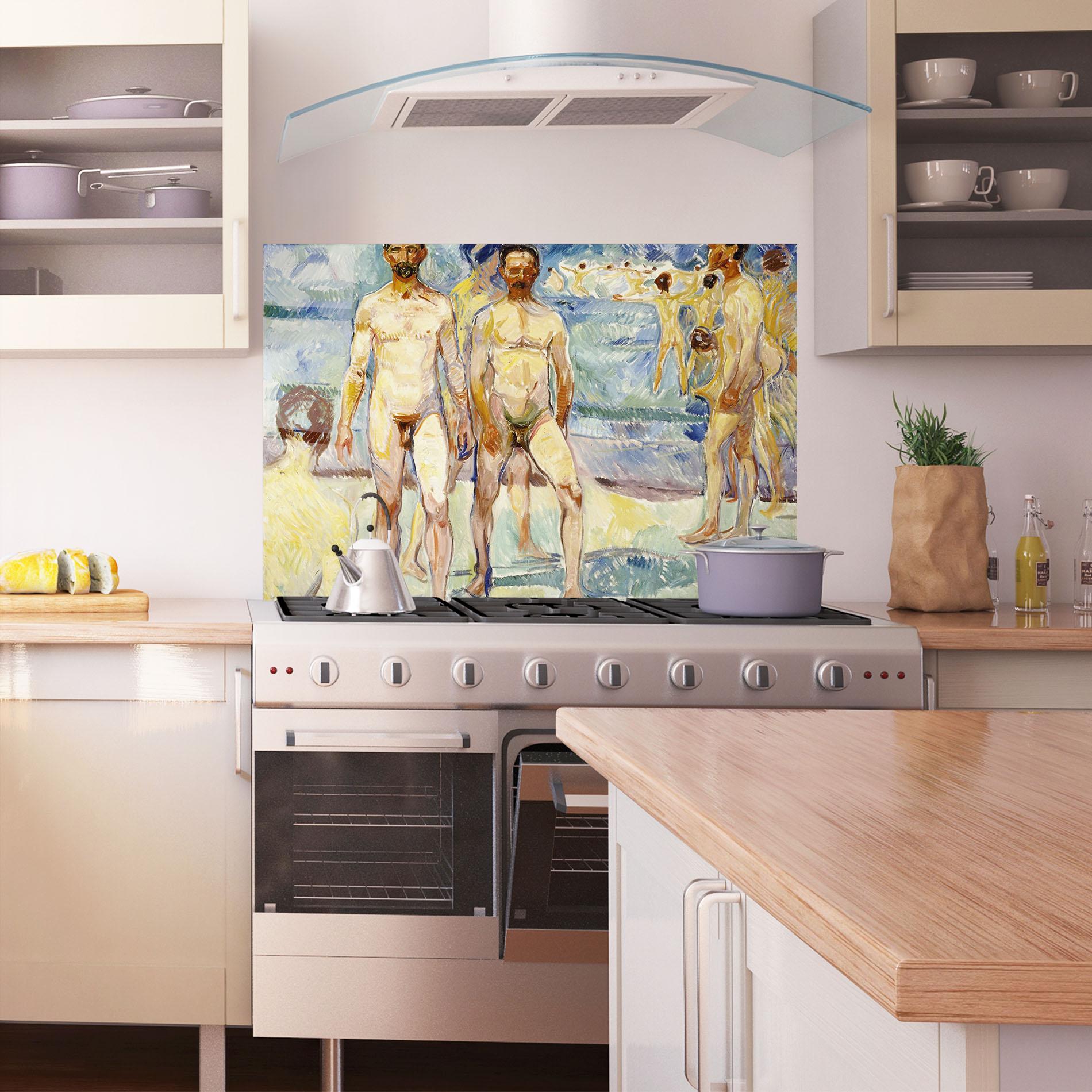 Стъклен панел за кухня Bathing Men mockup 1