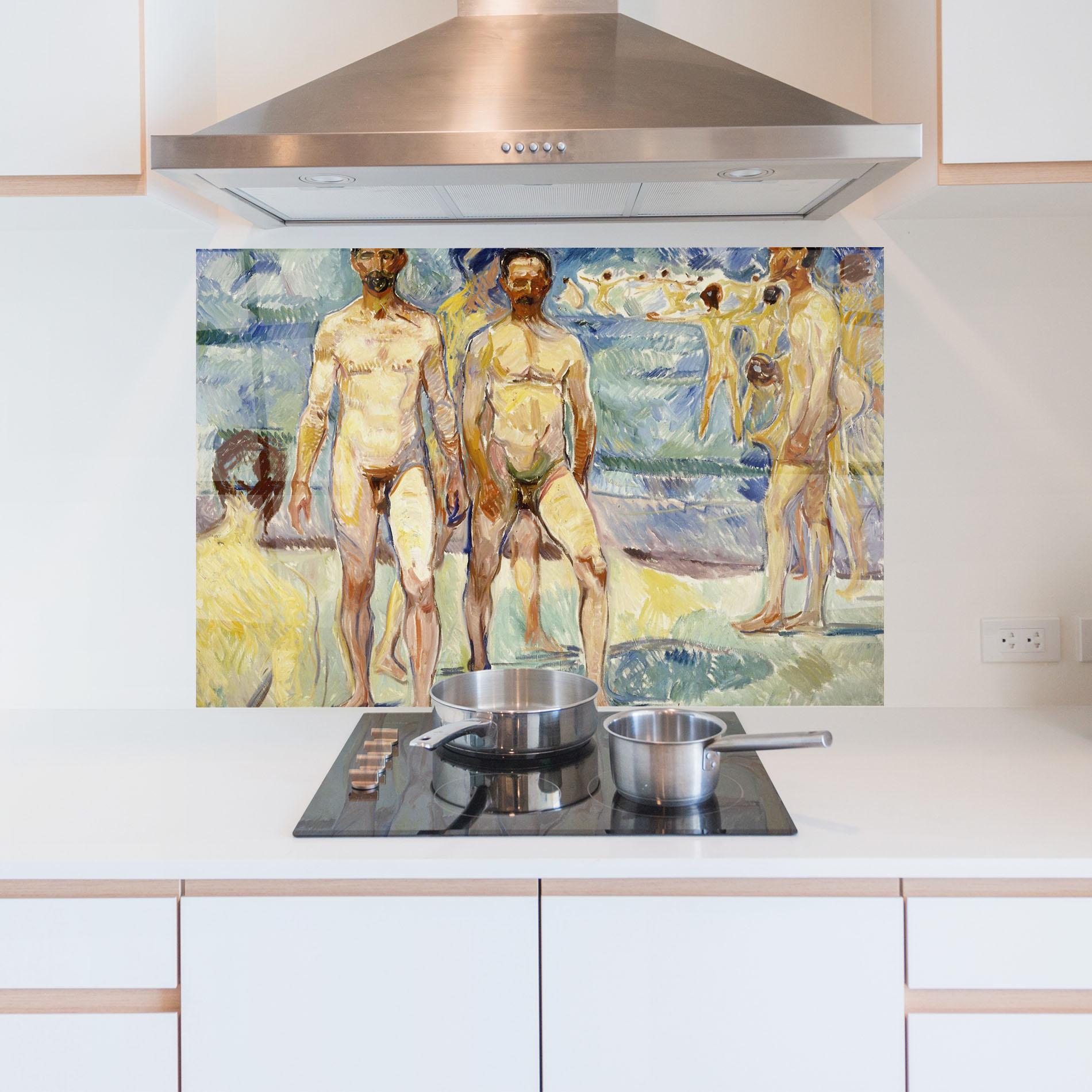 Стъклен панел за кухня Bathing Men mockup 5