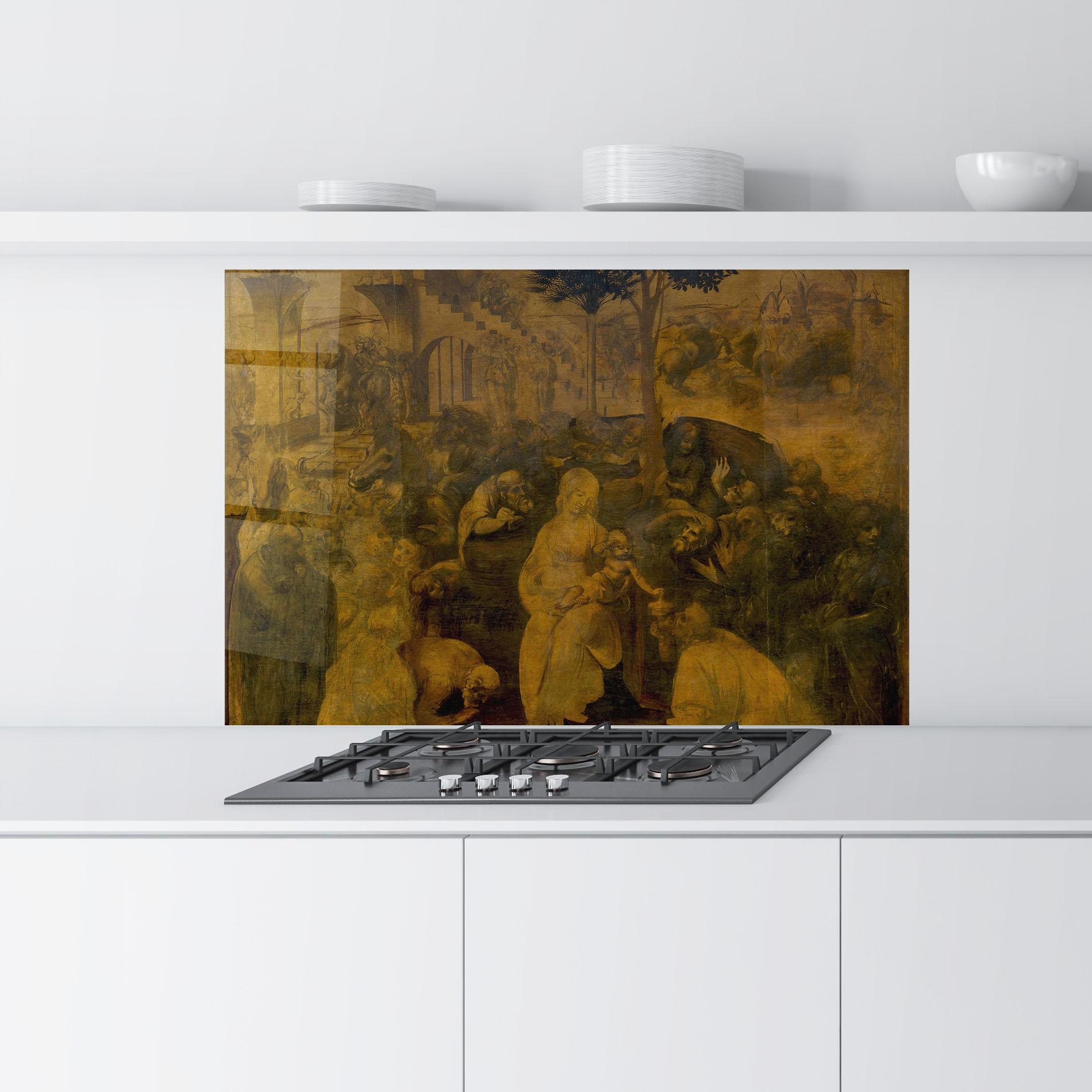 Стъклен панел за кухня Leonardo Da Vinci Adorazione Dei Magi mockup 9