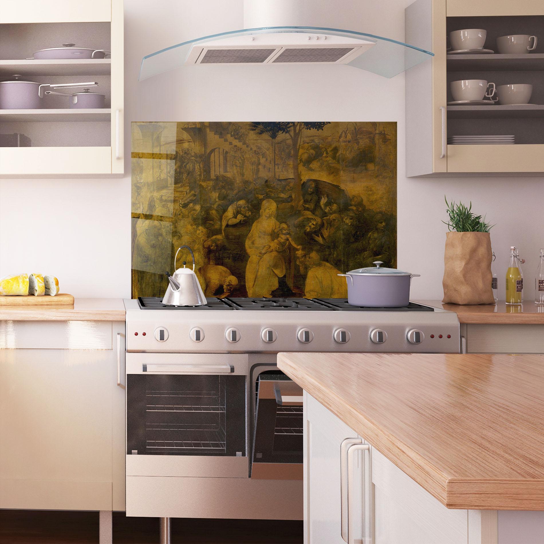 Стъклен панел за кухня Leonardo Da Vinci Adorazione Dei Magi mockup 1