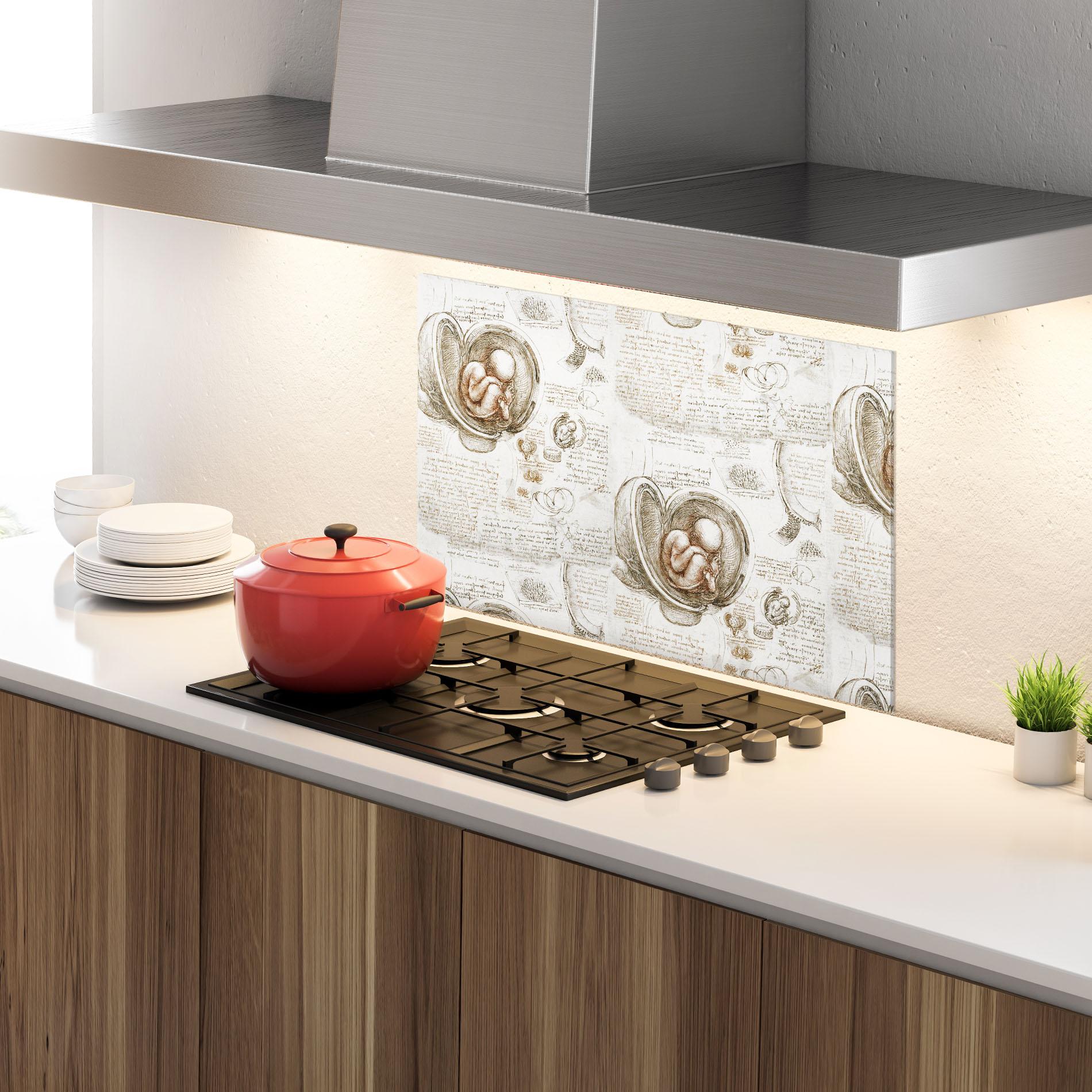 Стъклен панел за кухня Leonardo Studies Of The Foetus mockup 4