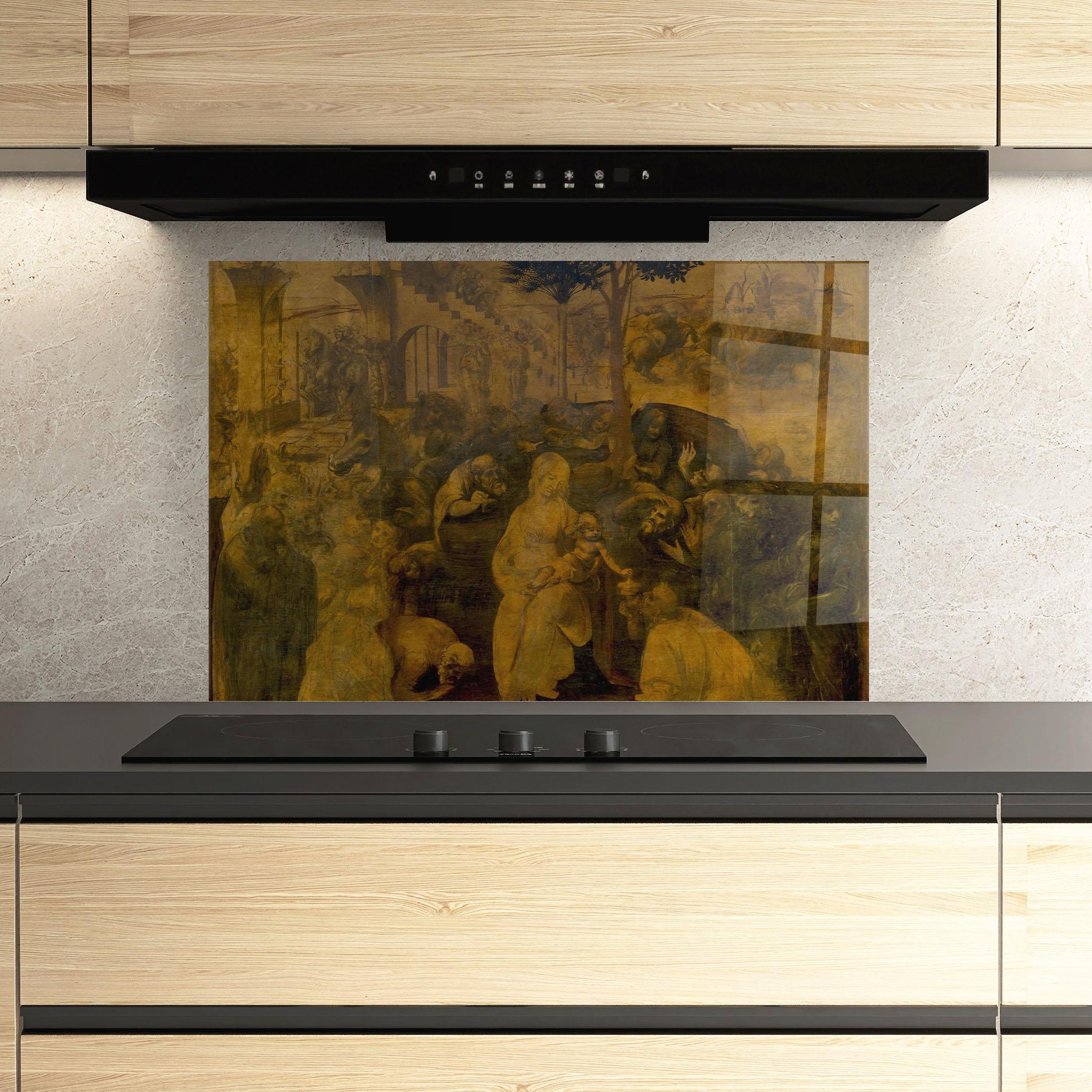 Стъклен панел за кухня Leonardo Da Vinci Adorazione Dei Magi mockup 3