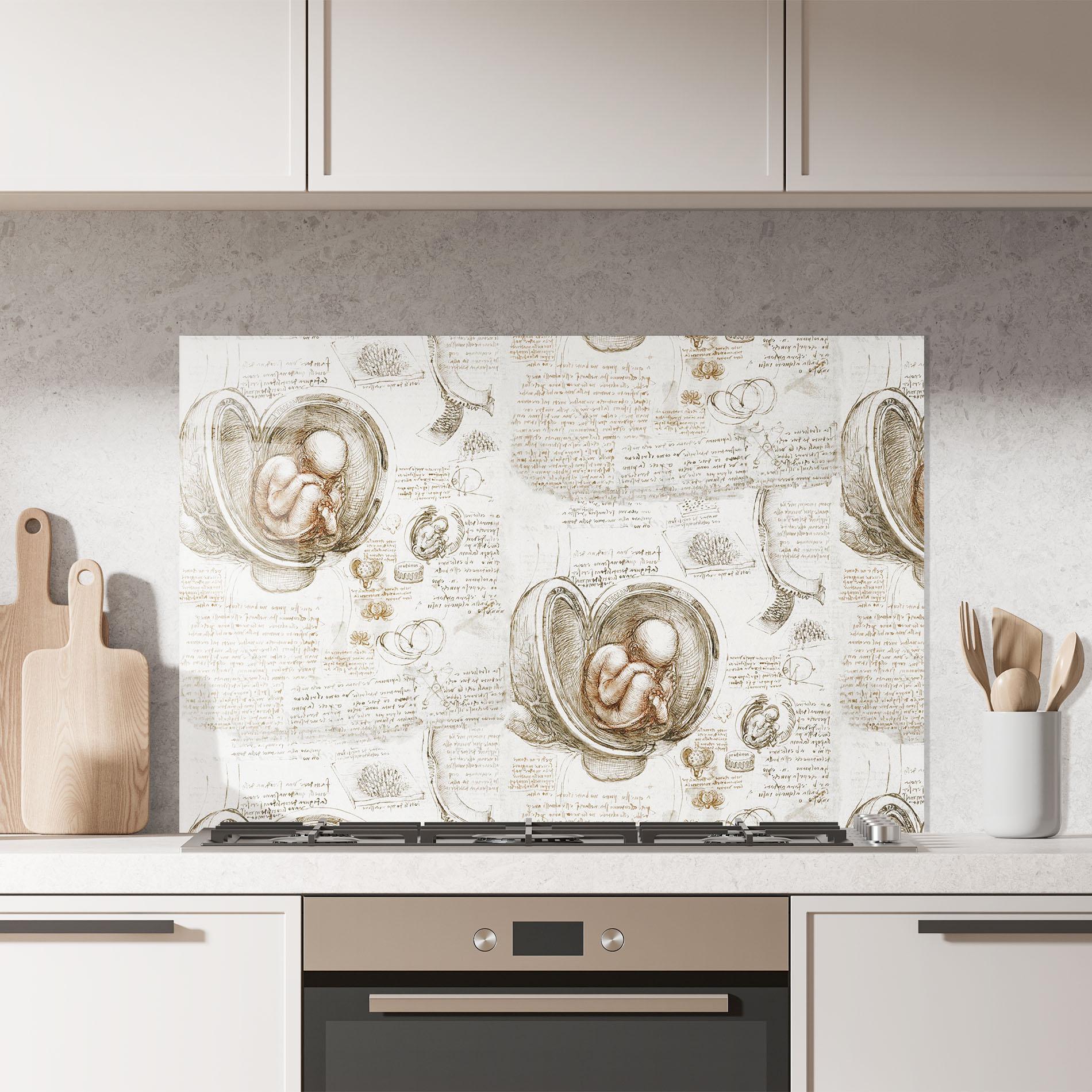 Стъклен панел за кухня Leonardo Studies Of The Foetus mockup 7