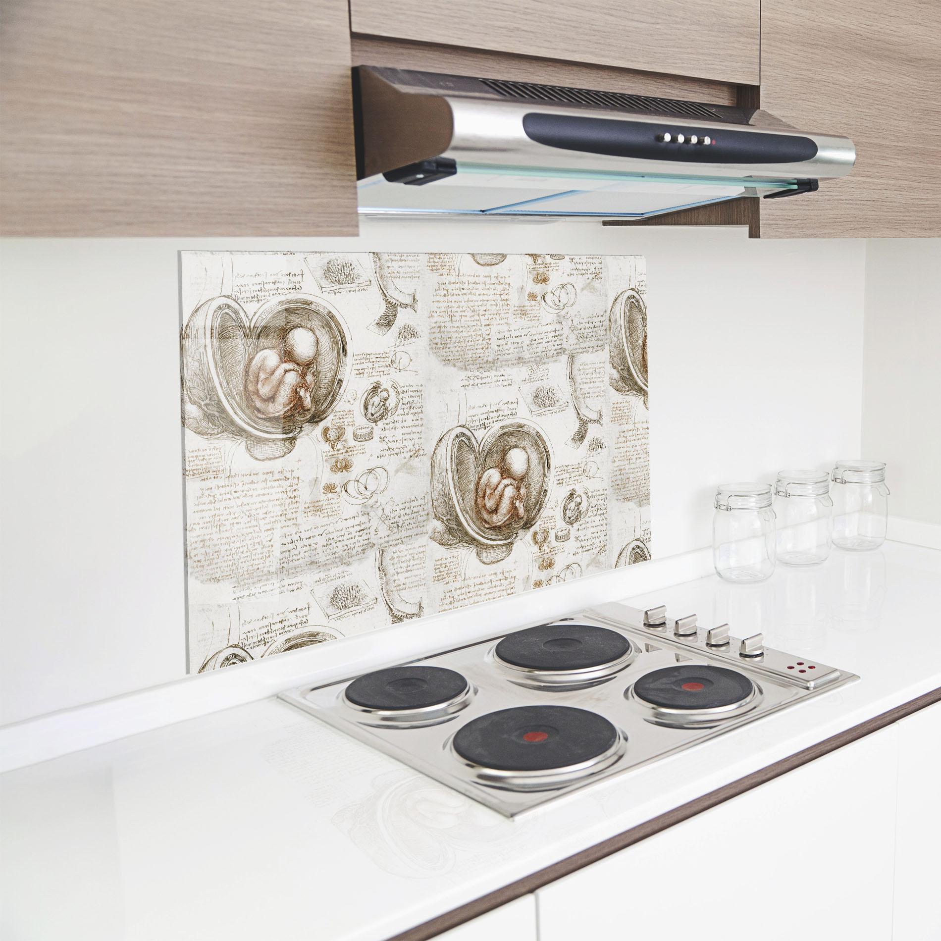 Стъклен панел за кухня Leonardo Studies Of The Foetus mockup 8