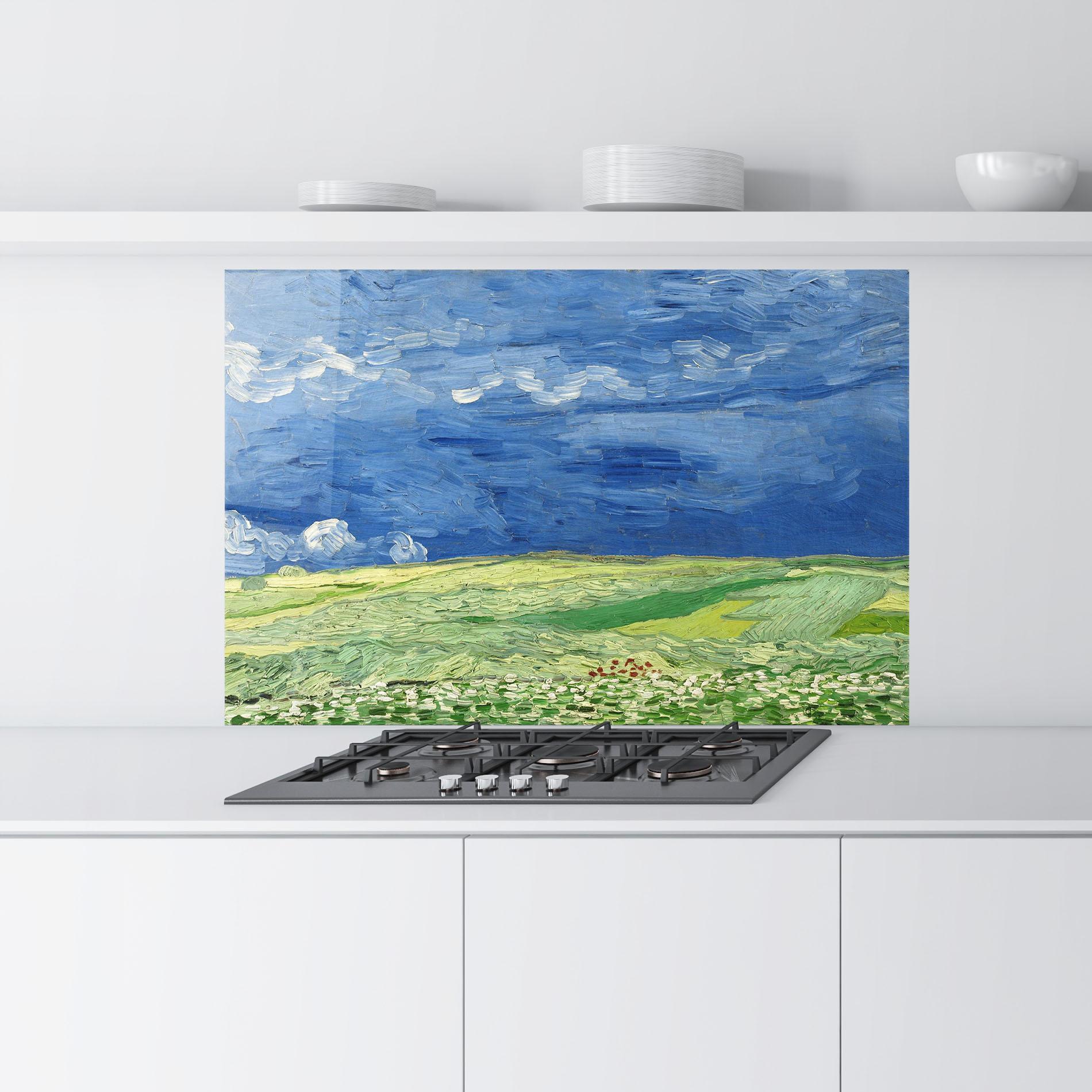 Стъклен панел за кухня Wheatfield Thunderclouds mockup 9
