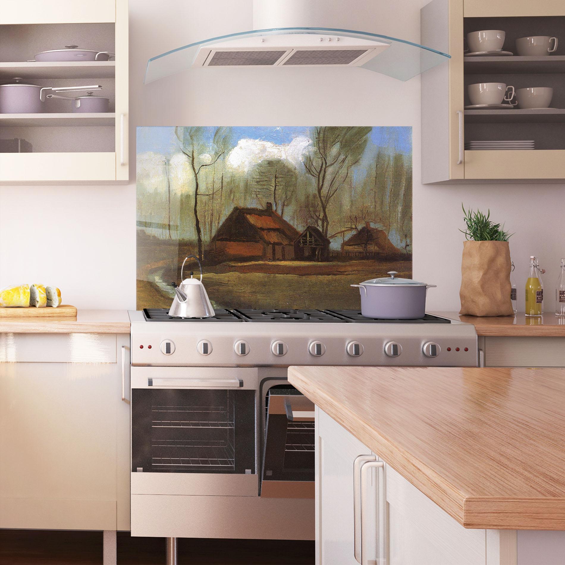 Стъклен панел за кухня Farmhouses Among Trees mockup 1