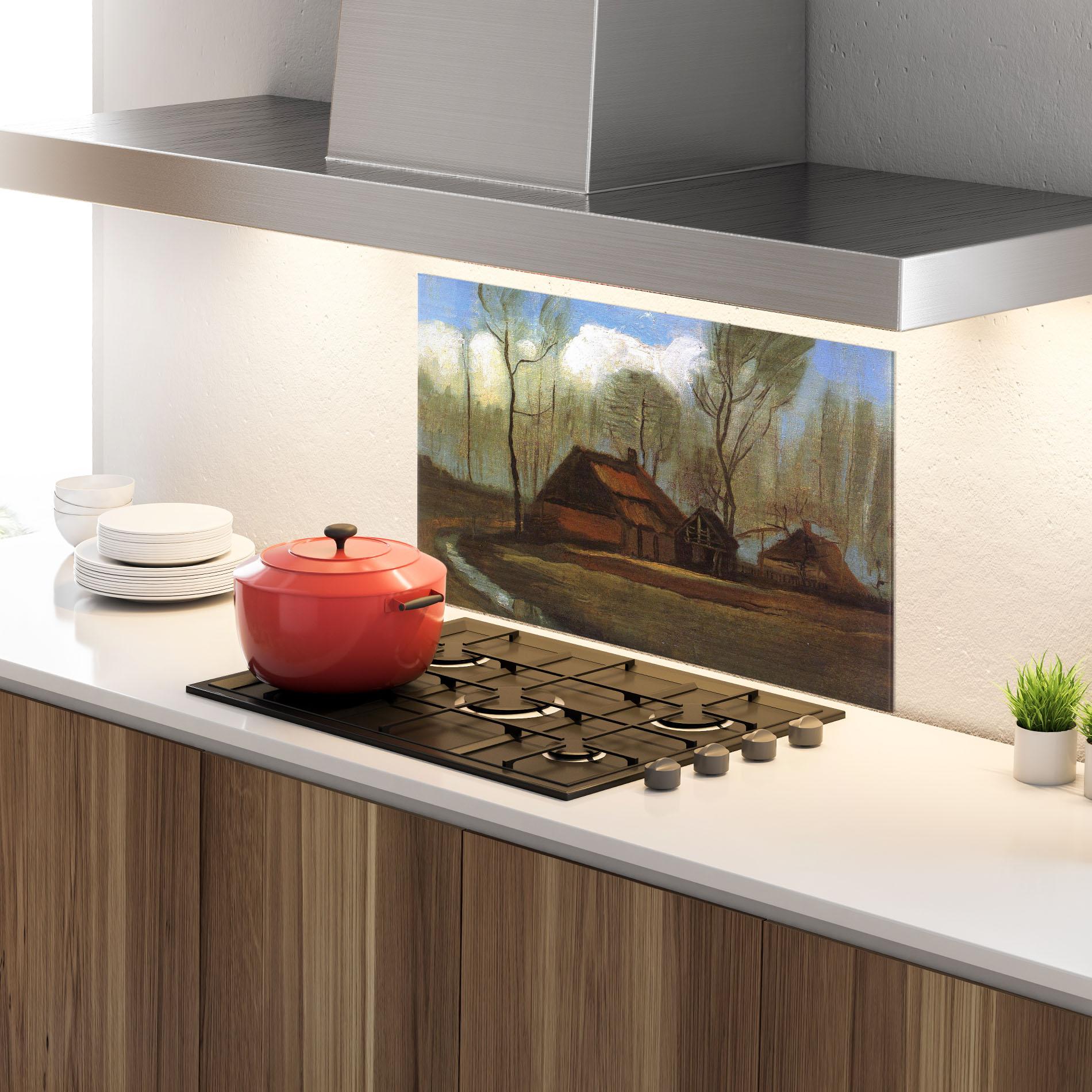 Стъклен панел за кухня Farmhouses Among Trees mockup 4