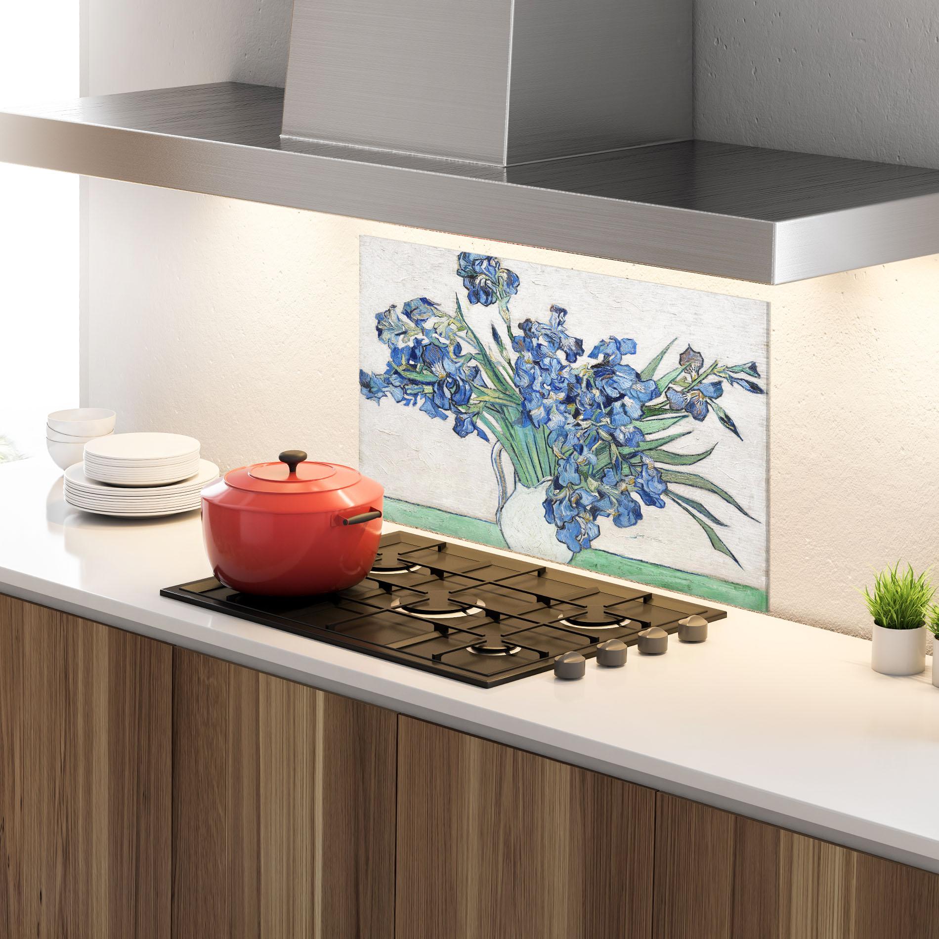 Стъклен панел за кухня Gogh S Irises mockup 4