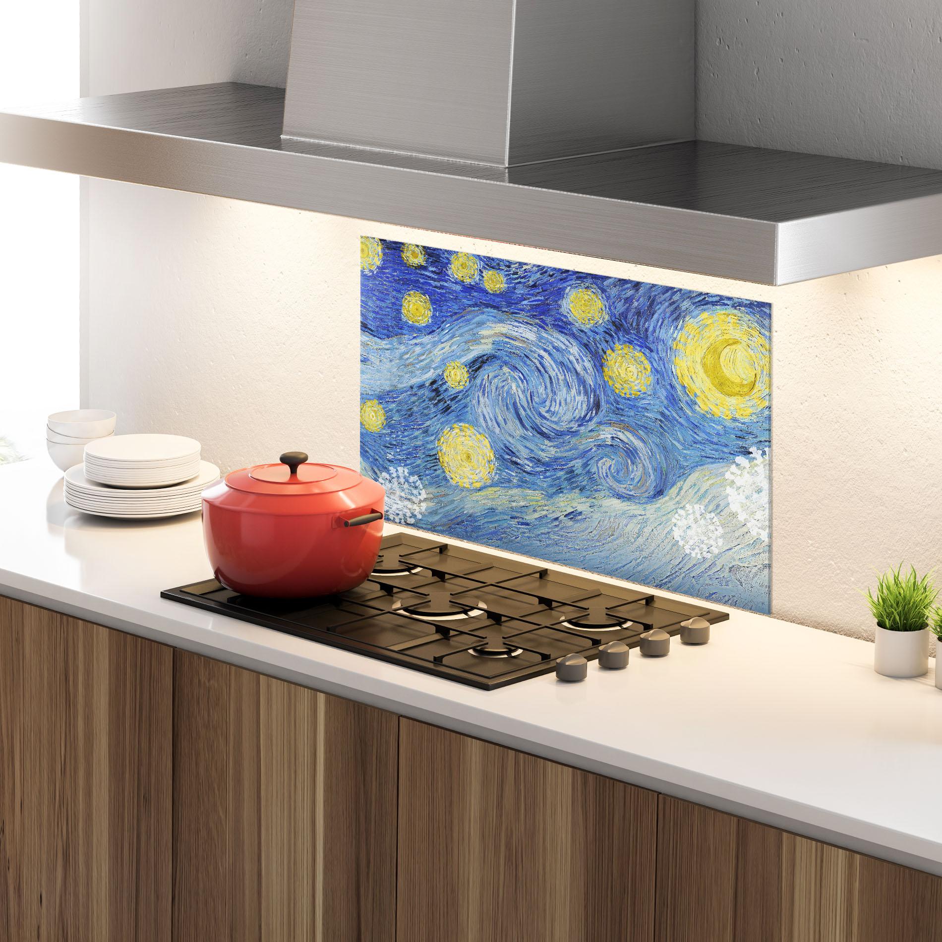 Стъклен панел за кухня Van Gogh Starry Night mockup 4