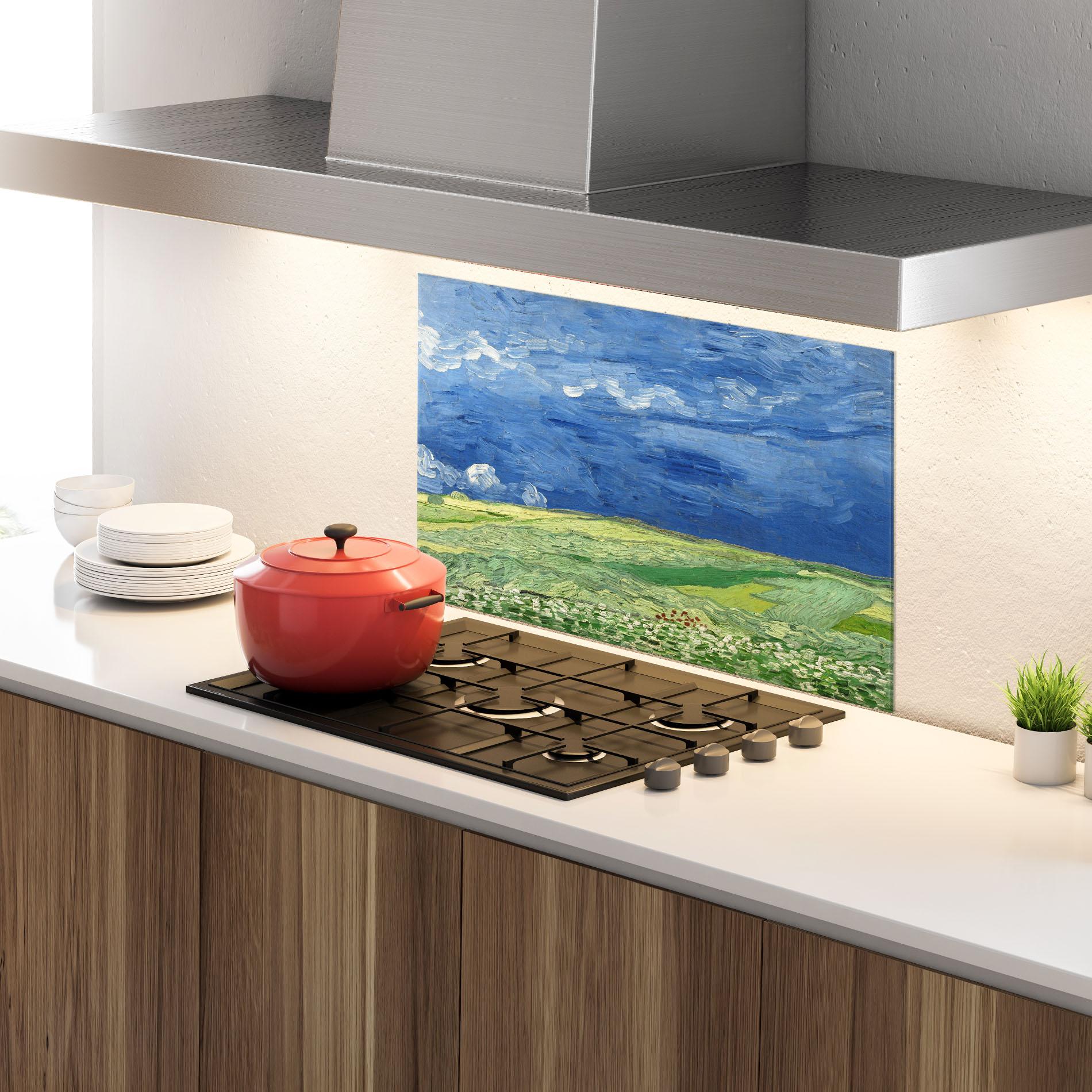 Стъклен панел за кухня Wheatfield Thunderclouds mockup 4