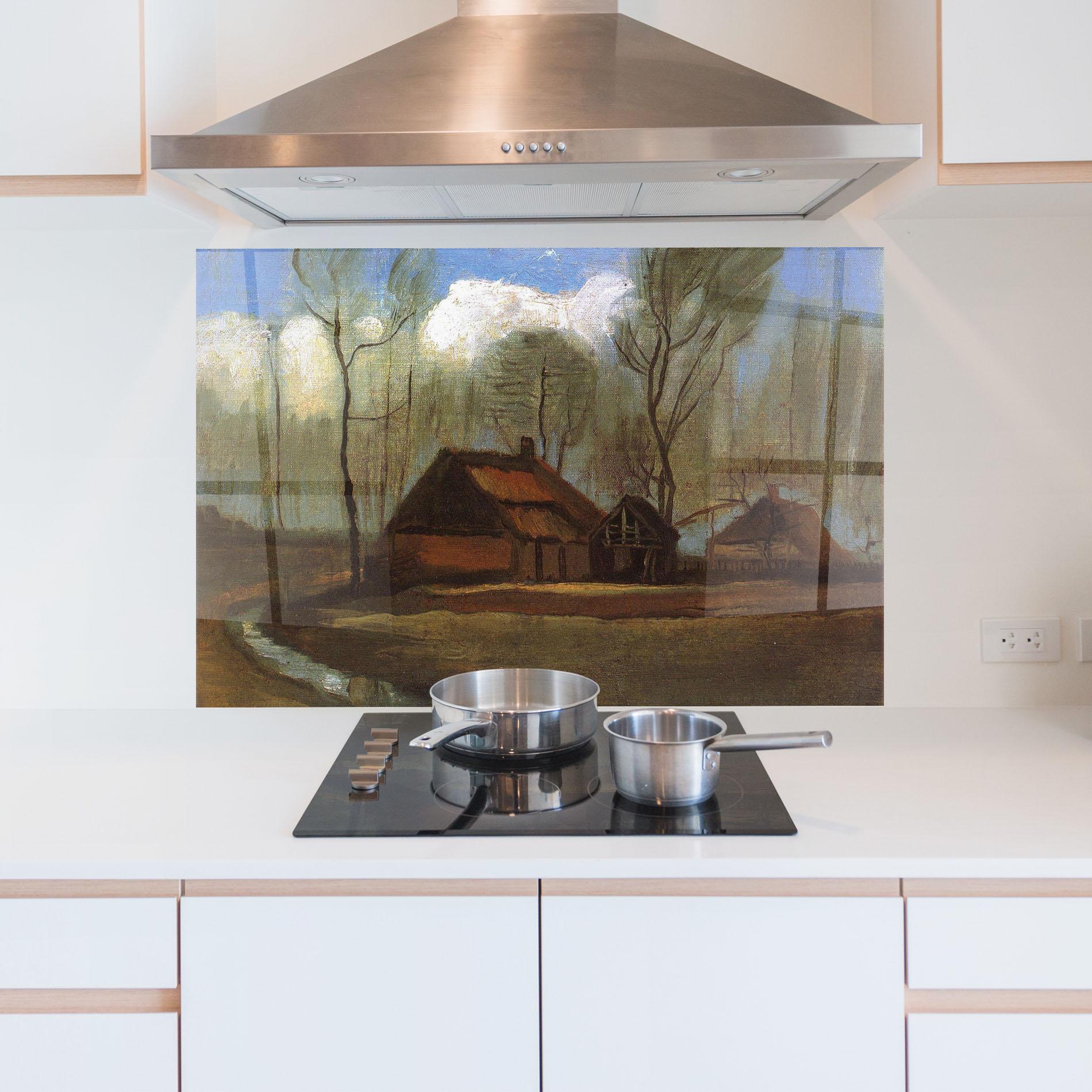 Стъклен панел за кухня Farmhouses Among Trees mockup 5