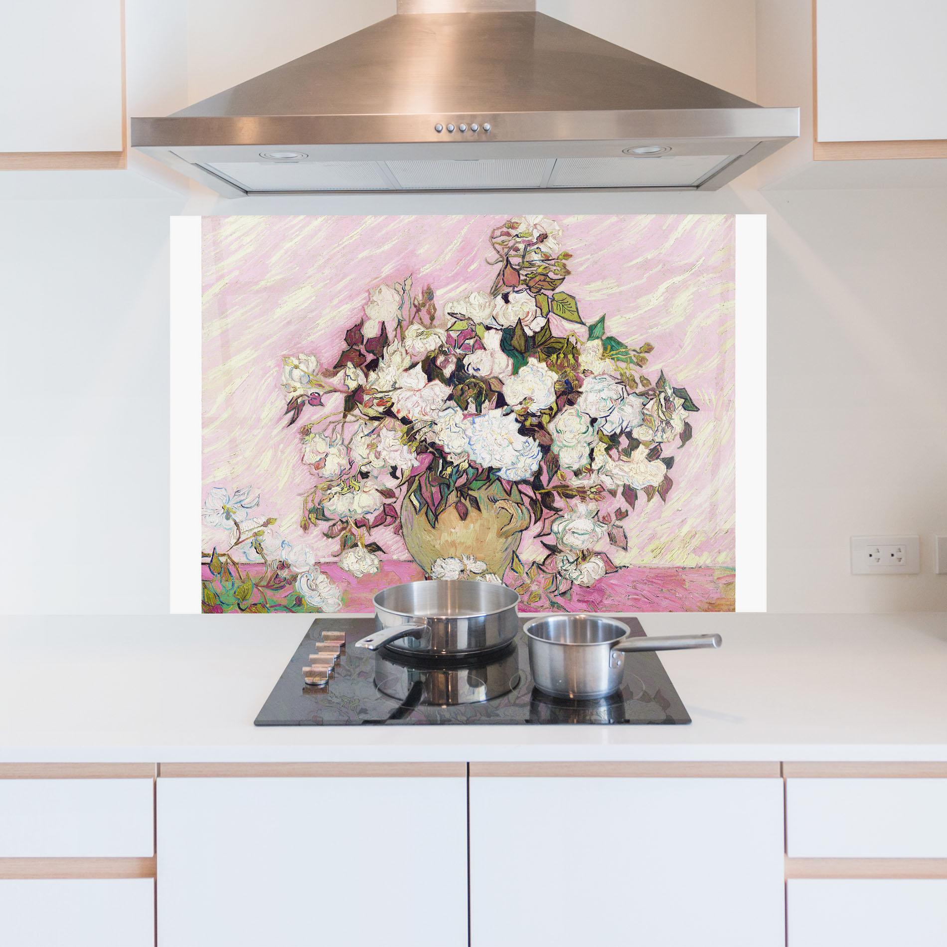 Стъклен панел за кухня Gogh Flower Painting mockup 5
