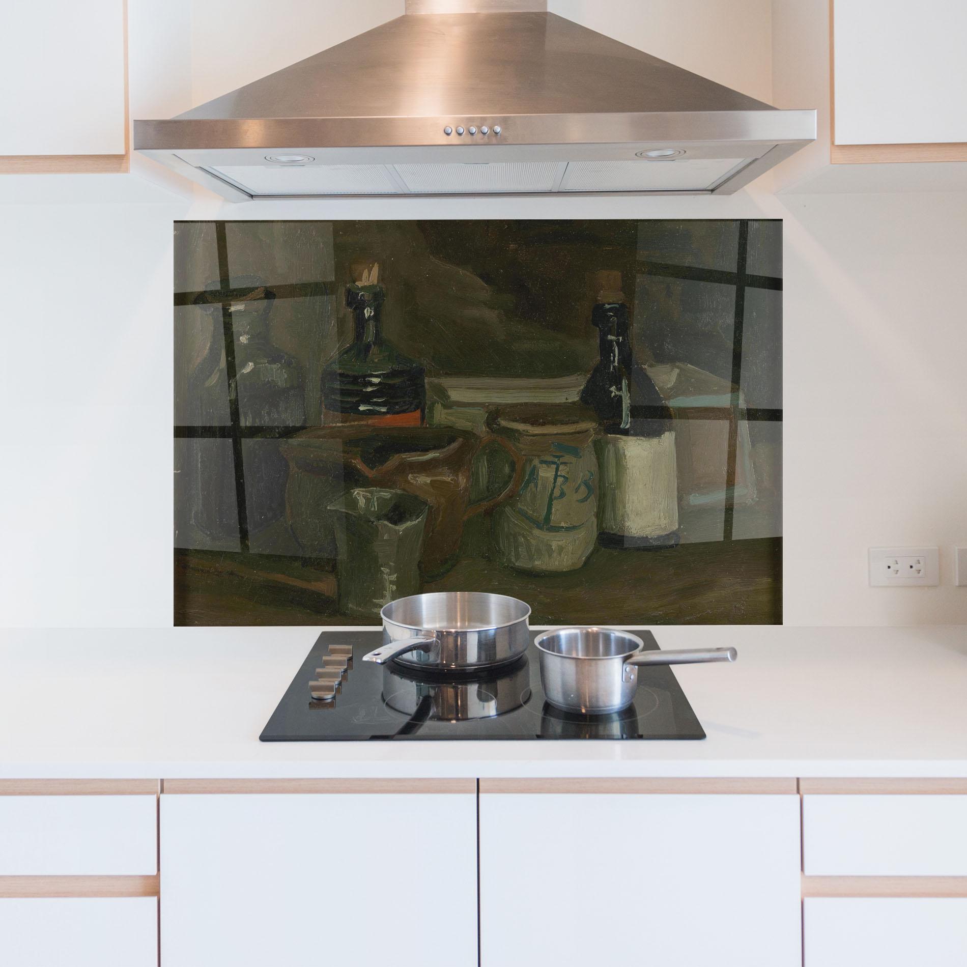 Стъклен панел за кухня Stilleven Met Flessen mockup 5