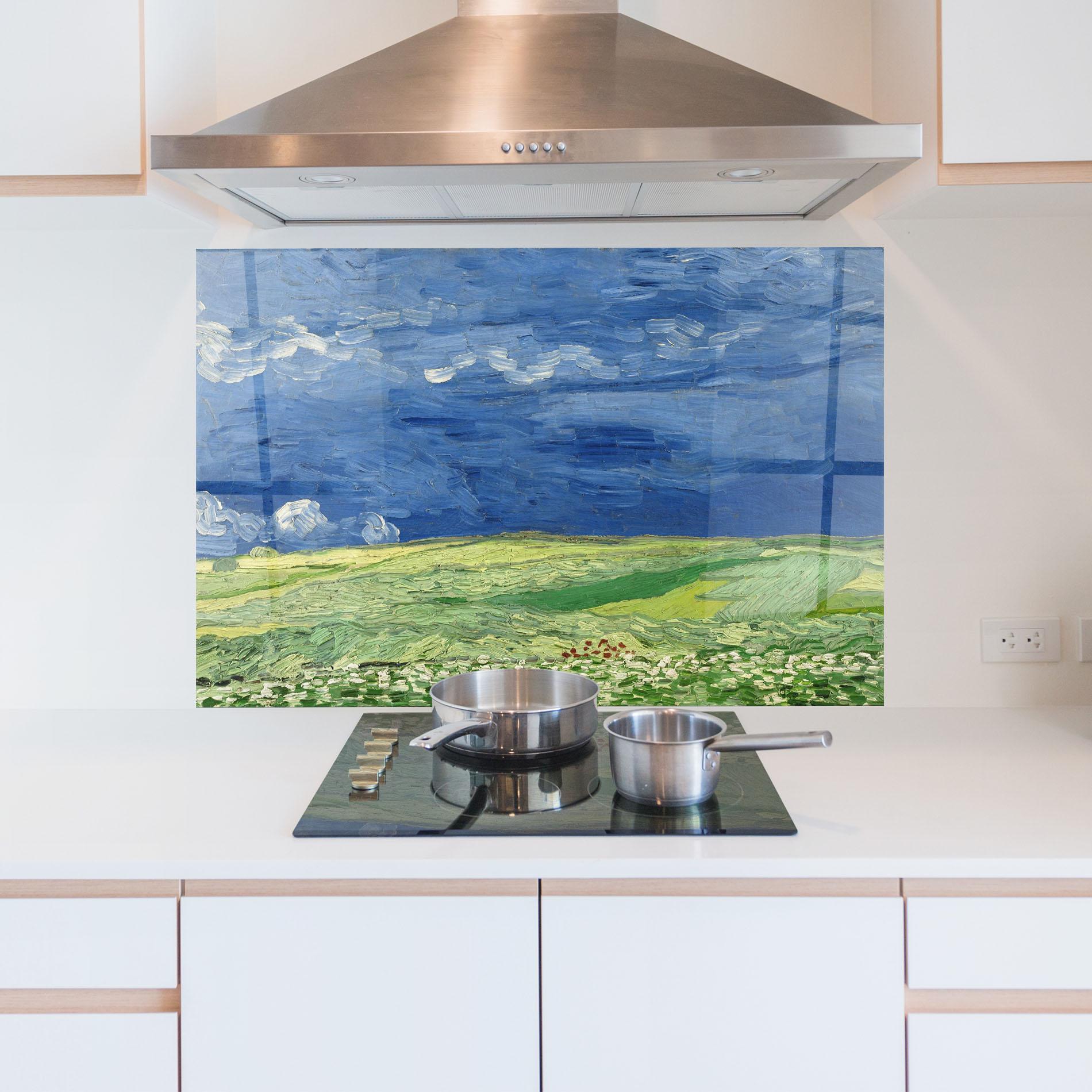 Стъклен панел за кухня Wheatfield Thunderclouds mockup 5