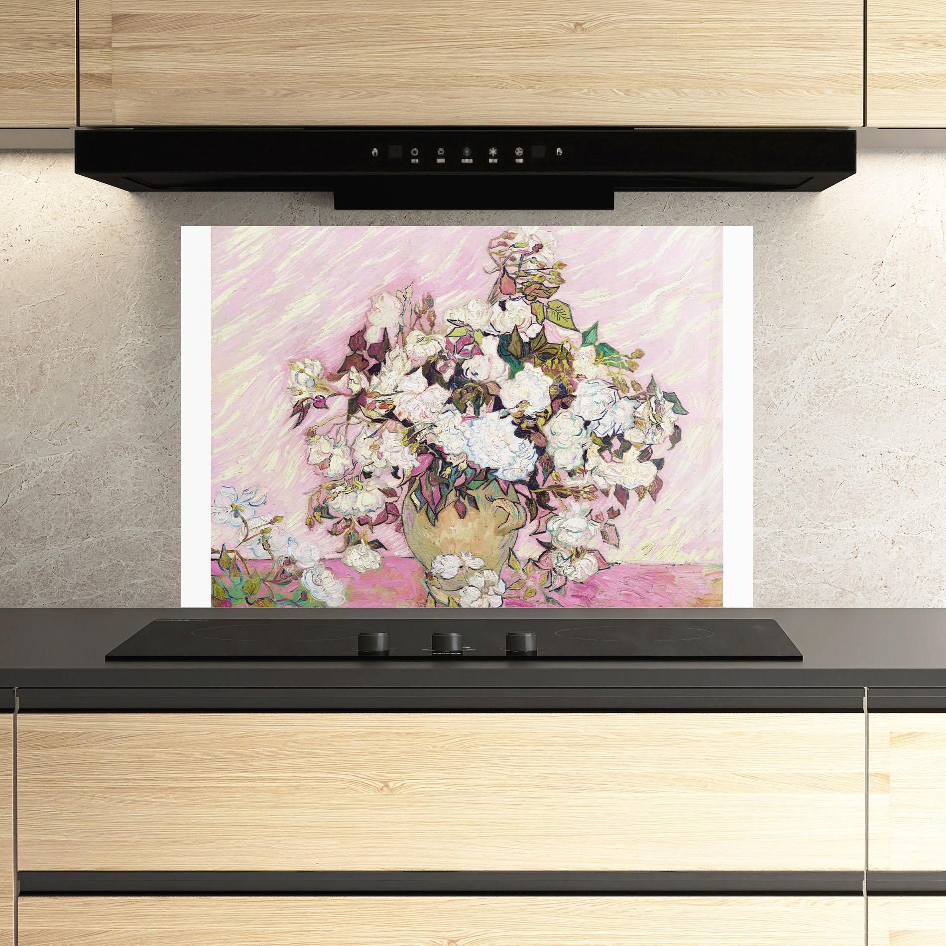 Стъклен панел за кухня Gogh Flower Painting mockup 3