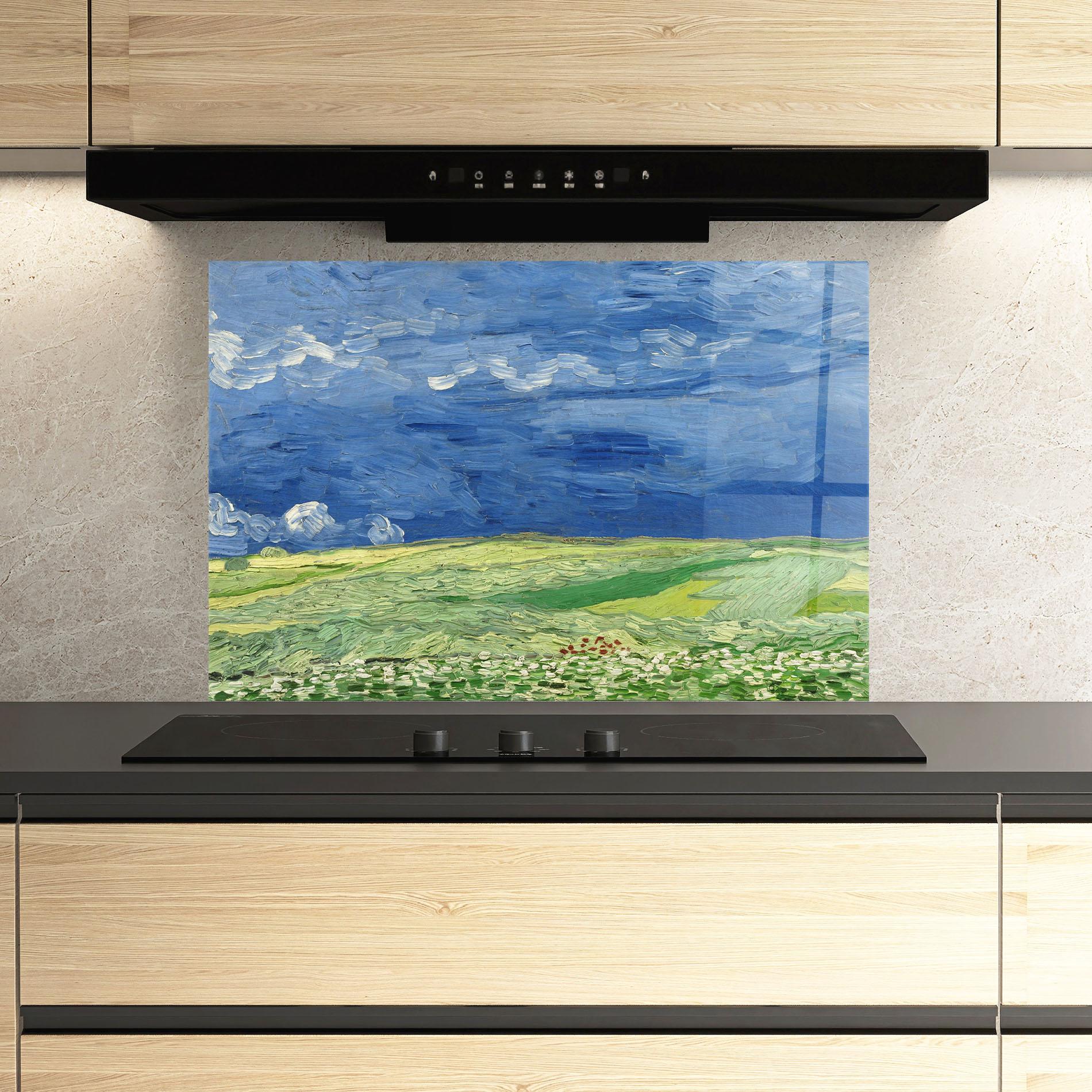 Стъклен панел за кухня Wheatfield Thunderclouds mockup 3