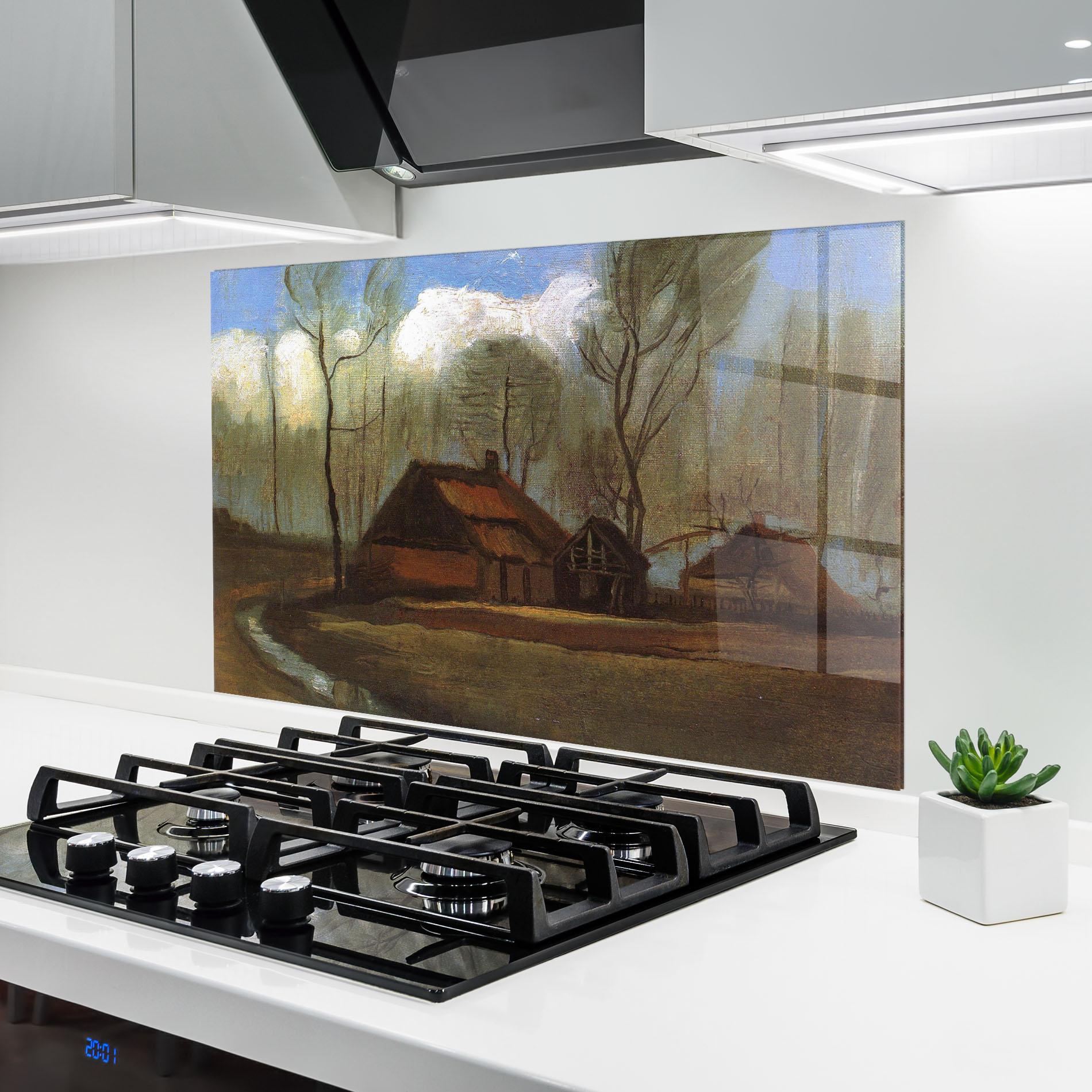 Стъклен панел за кухня Farmhouses Among Trees mockup 6
