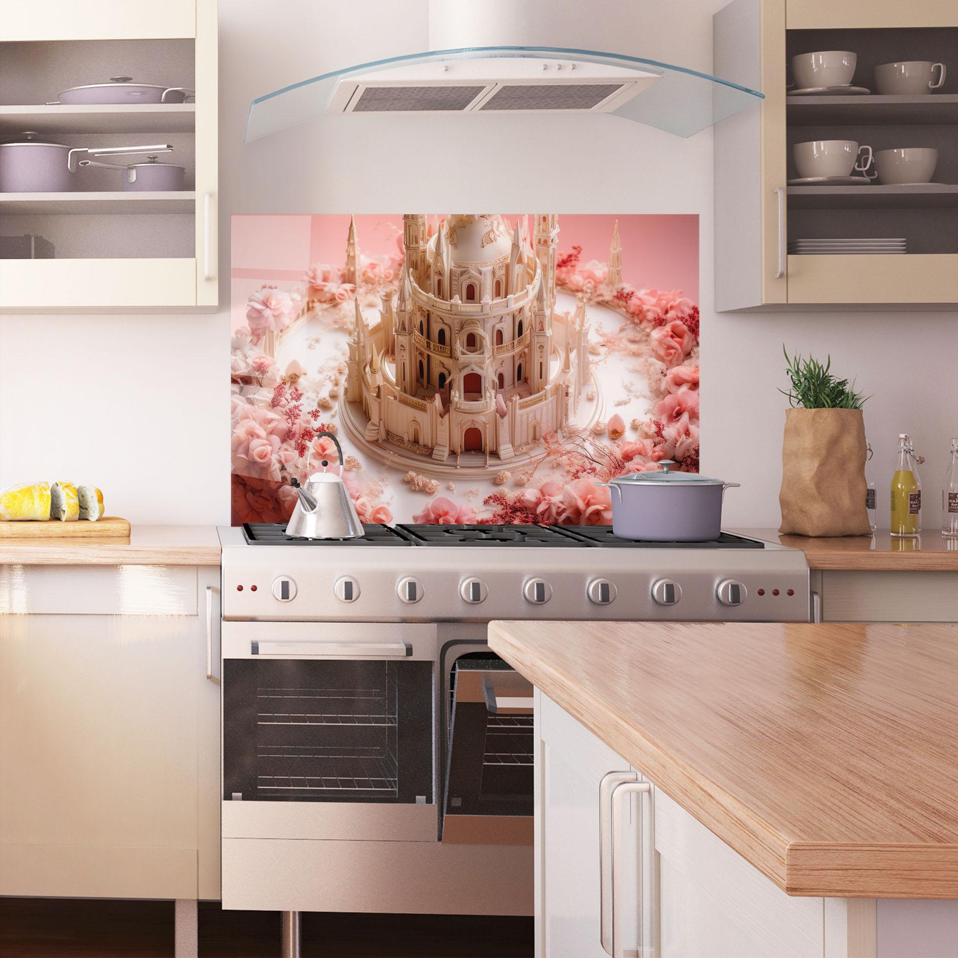 Стъклен панел за кухня Cream Castle Flower mockup 1