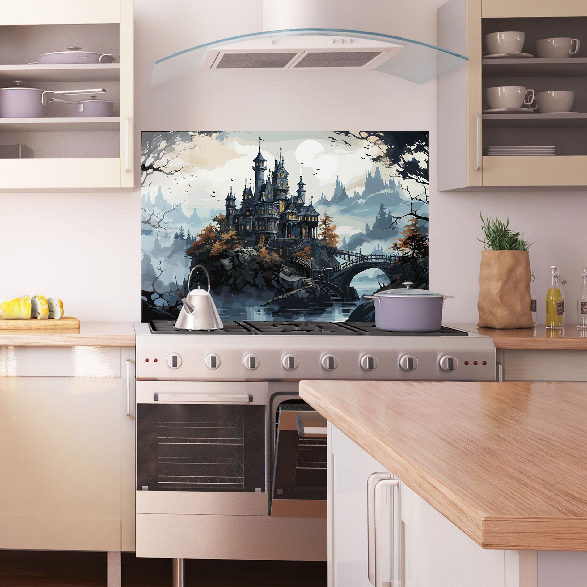 Стъклен панел за кухня Grey Big Castle mockup 1