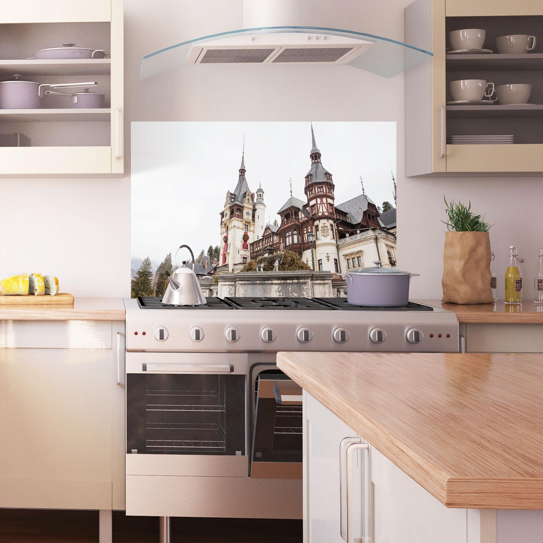 Стъклен панел за кухня Medieval Castle Sinaia mockup 1