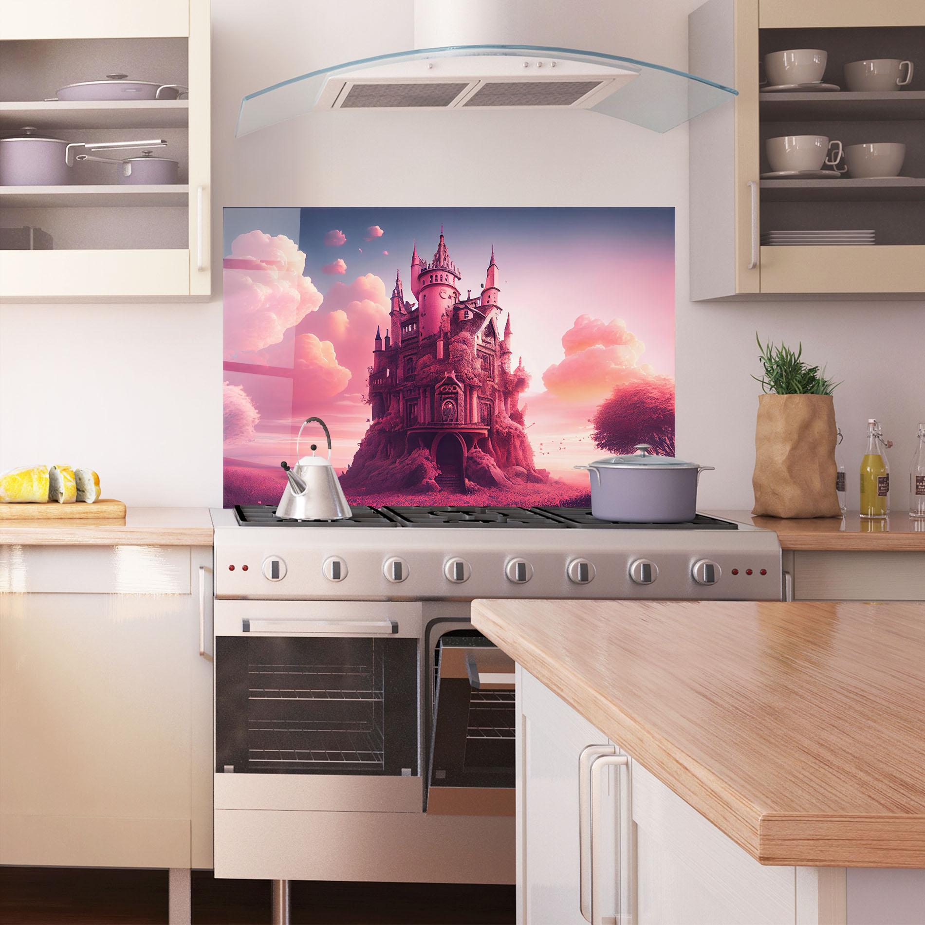 Стъклен панел за кухня Pink Cute Castle mockup 1