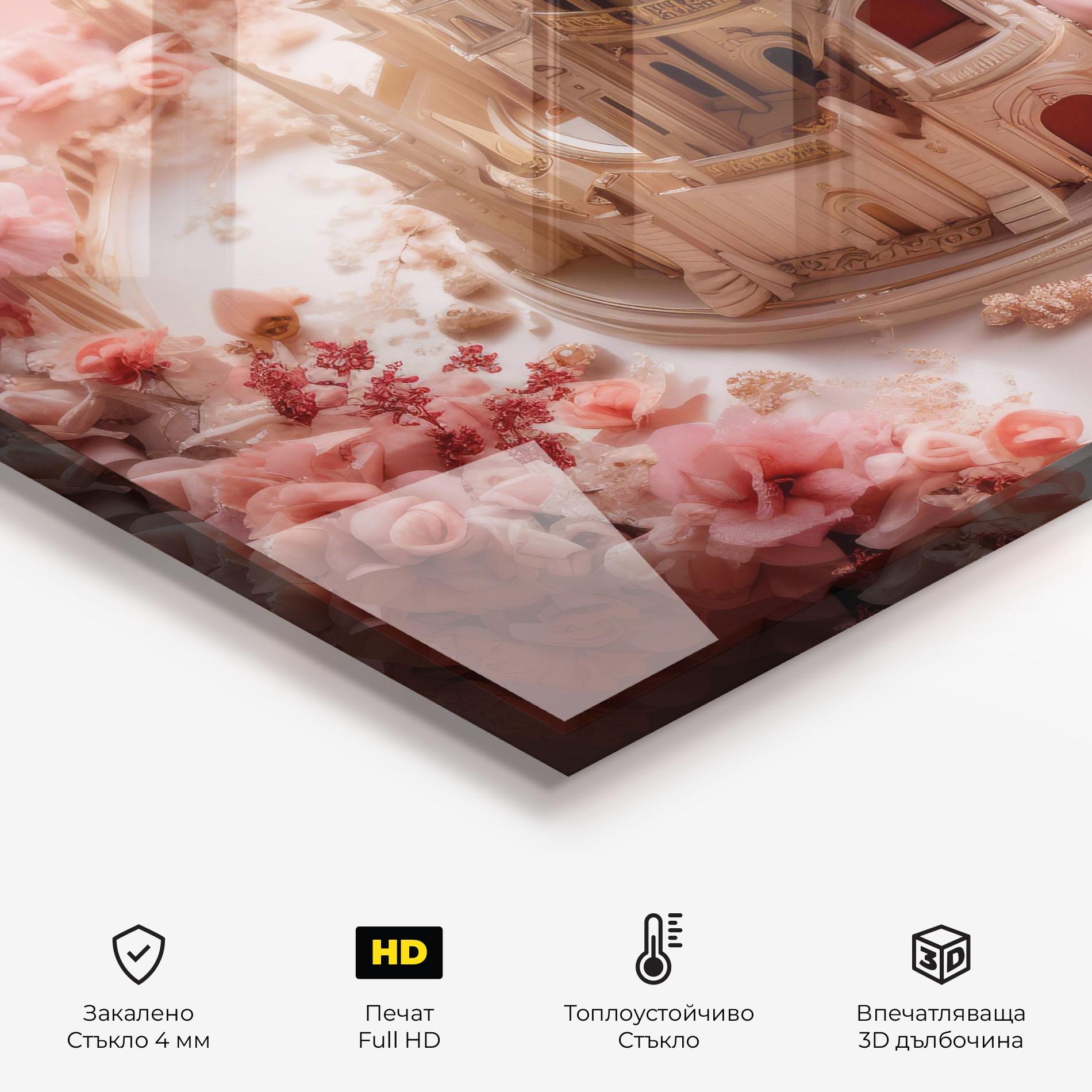 Стъклен панел за кухня Cream Castle Flower mockup 2