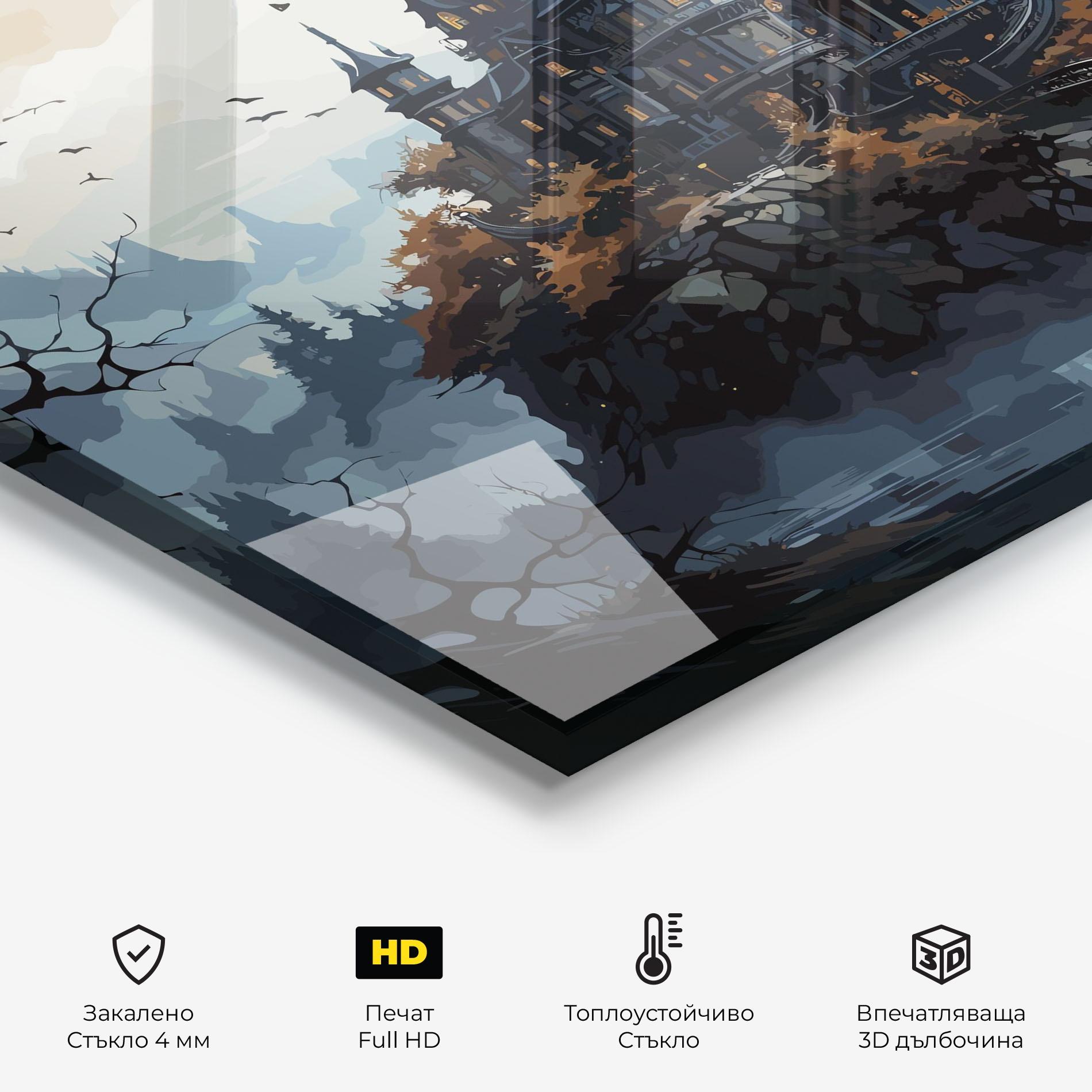 Стъклен панел за кухня Grey Big Castle mockup 2