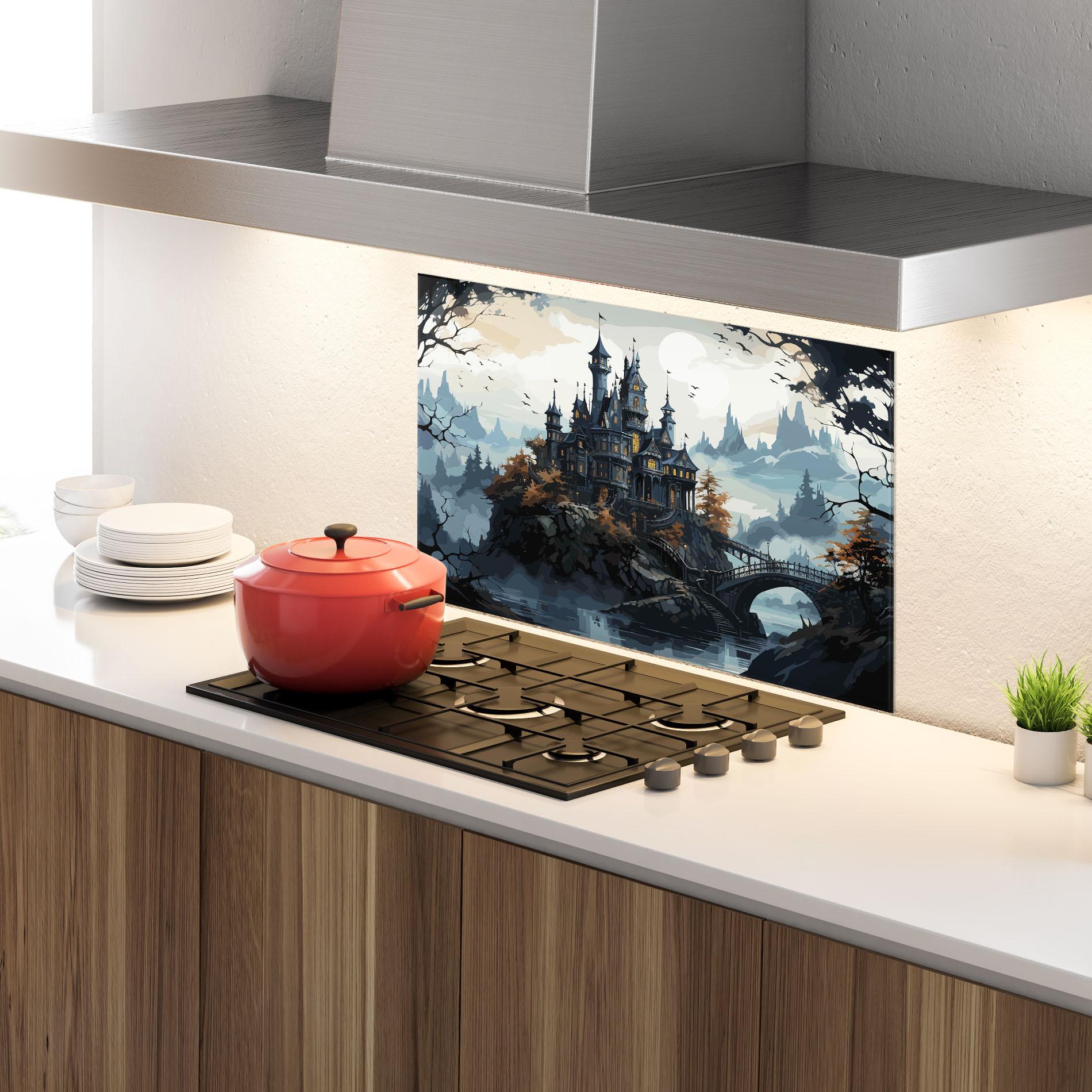 Стъклен панел за кухня Grey Big Castle mockup 4