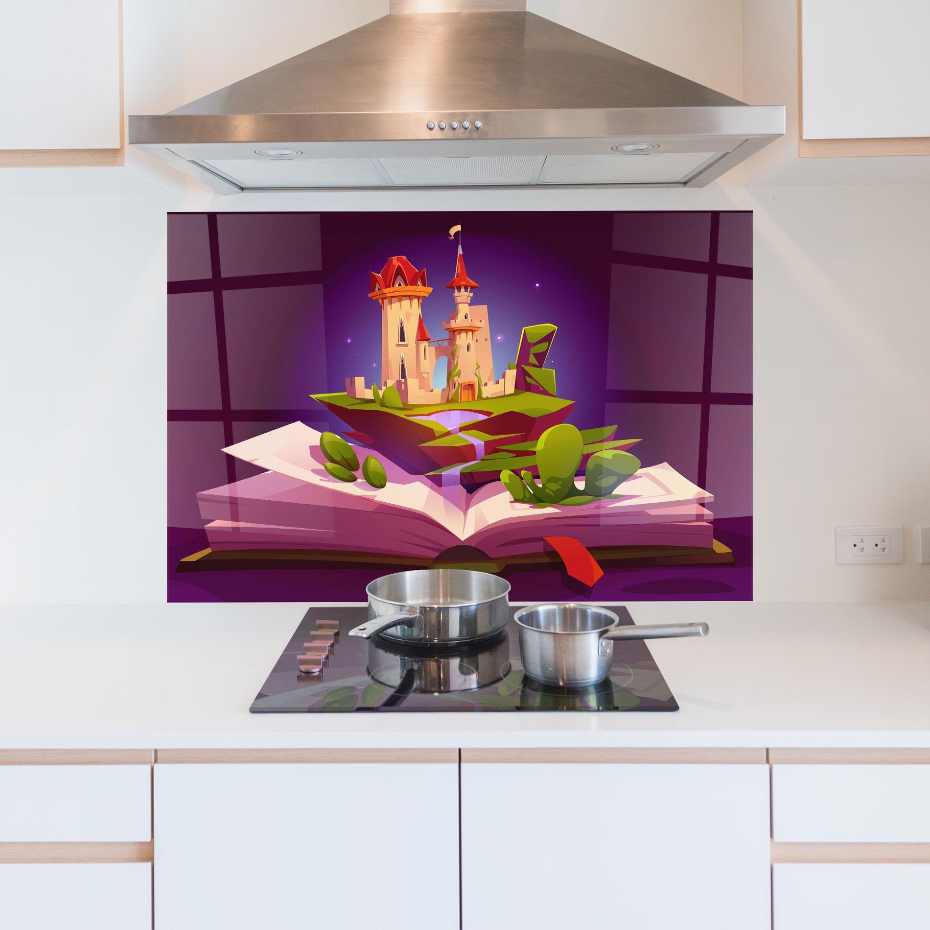 Стъклен панел за кухня Book Castle mockup 5