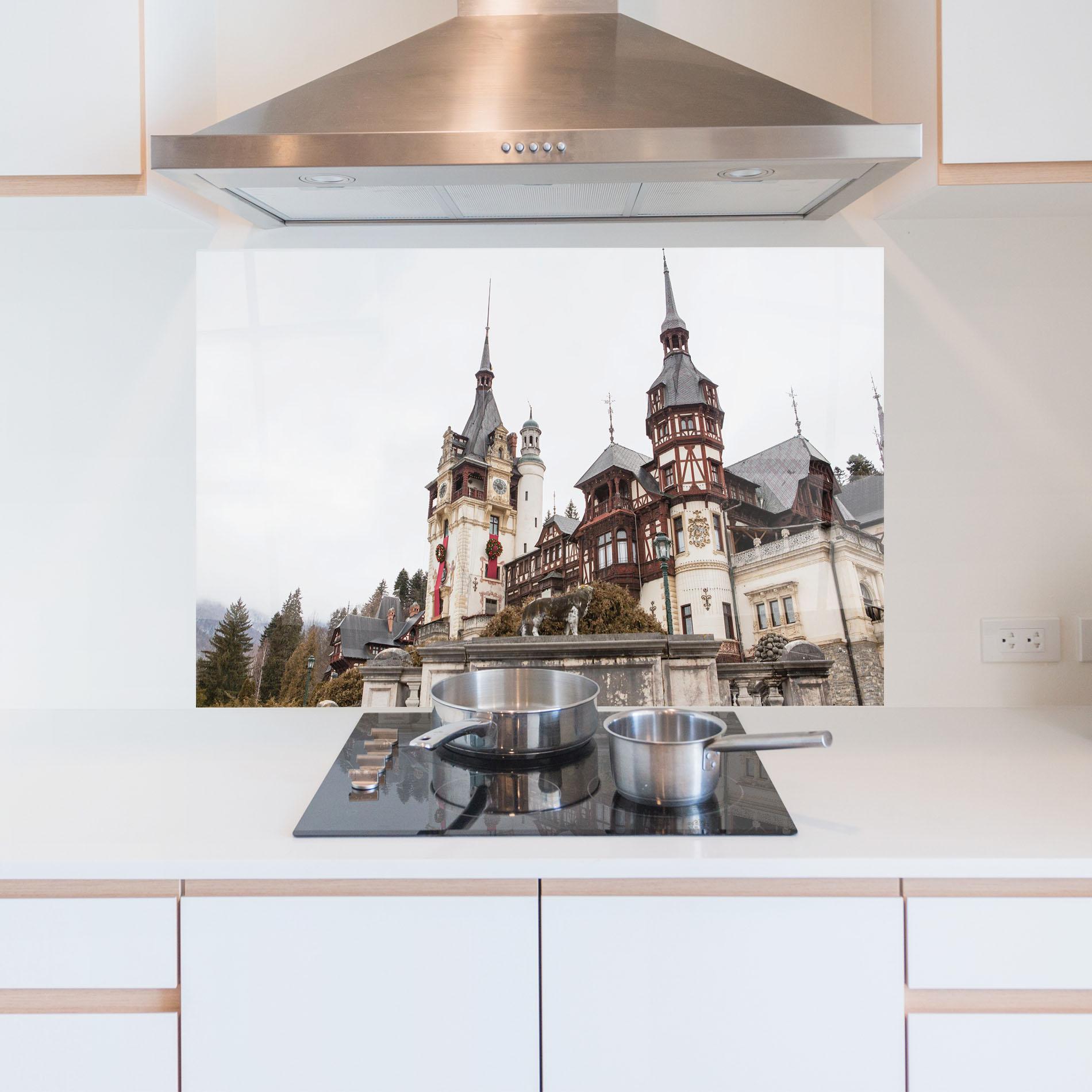 Стъклен панел за кухня Medieval Castle Sinaia mockup 5