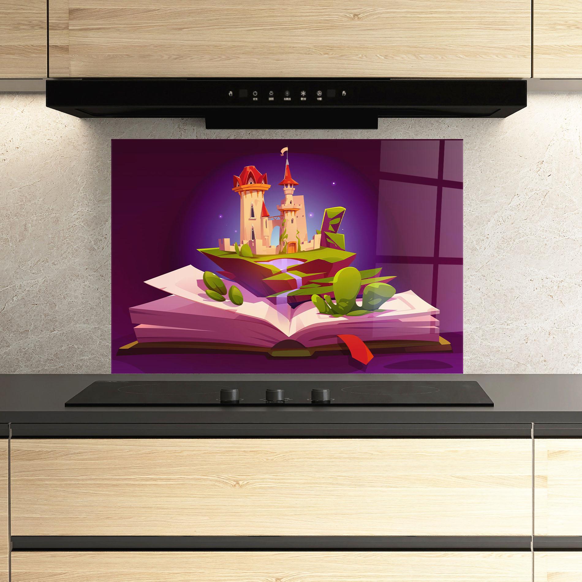 Стъклен панел за кухня Book Castle mockup 3