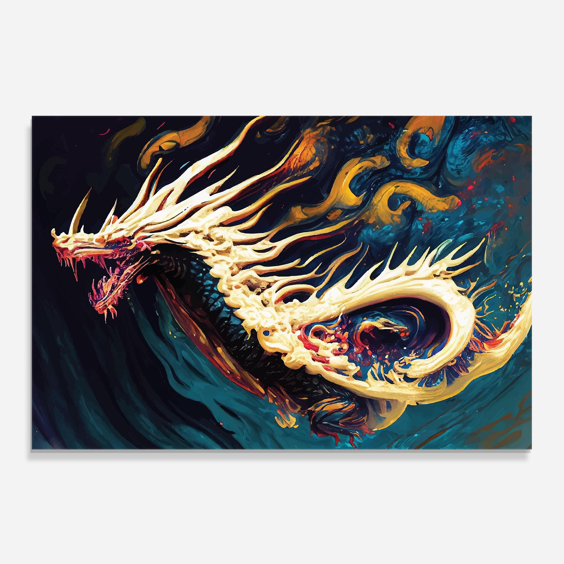 Стъклен панел за кухня Flying Acrylic Dragon mockup 0
