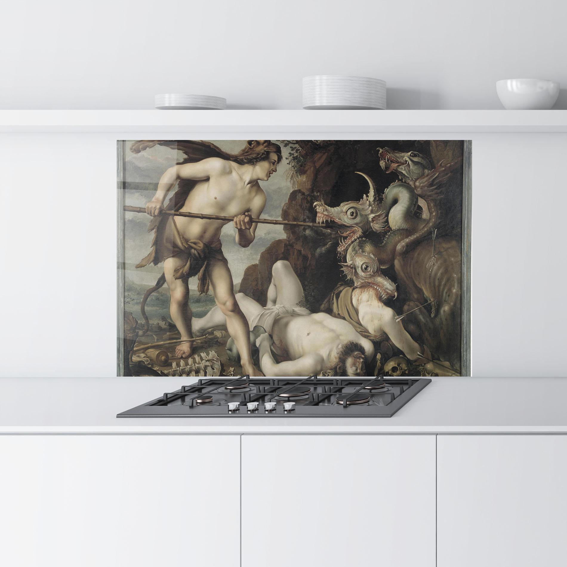 Стъклен панел за кухня Hunting Dragons mockup 9