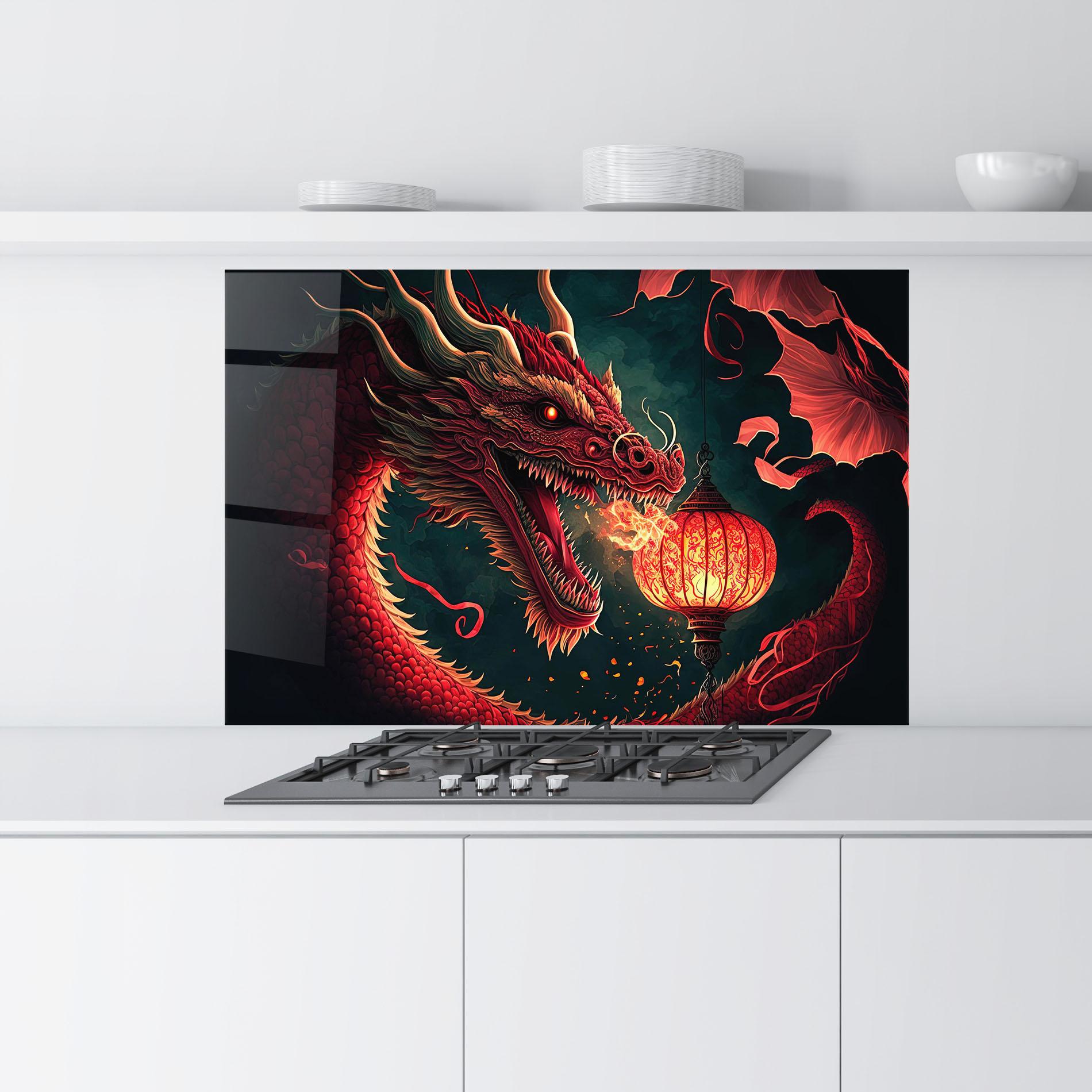 Стъклен панел за кухня Red Fire Dragon mockup 9