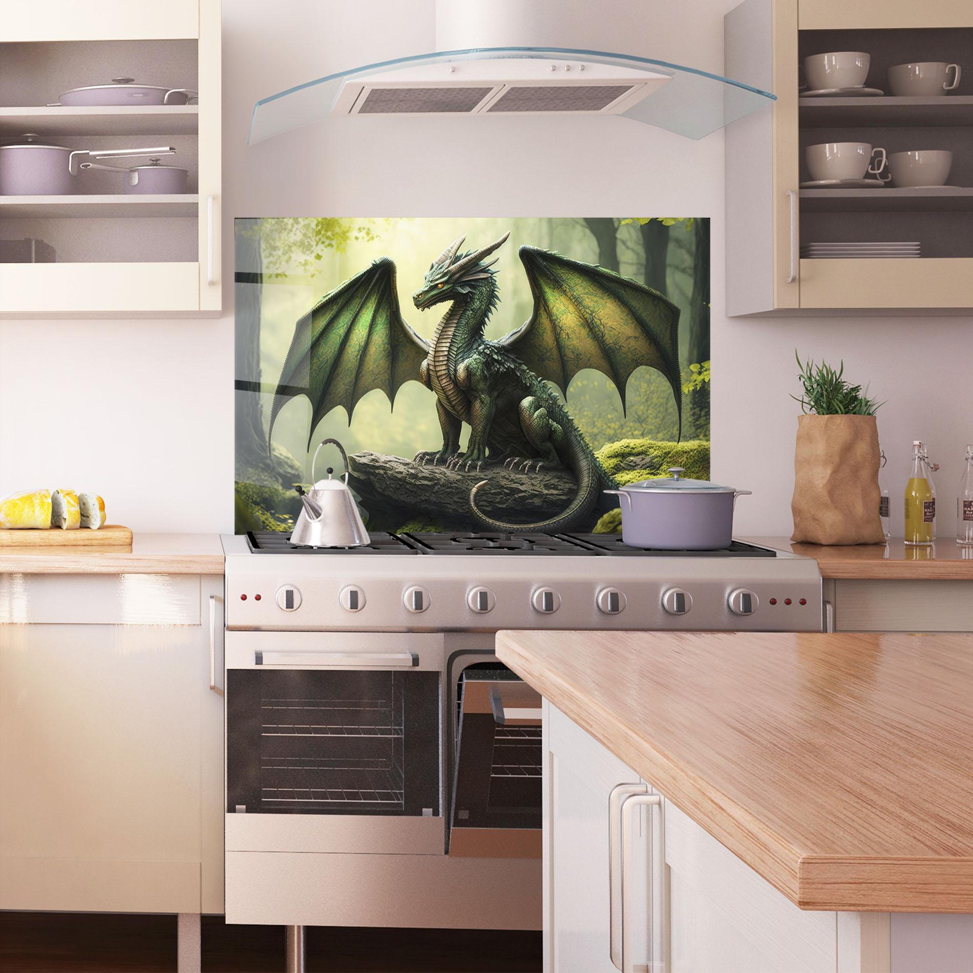 Стъклен панел за кухня Green Dragon mockup 1